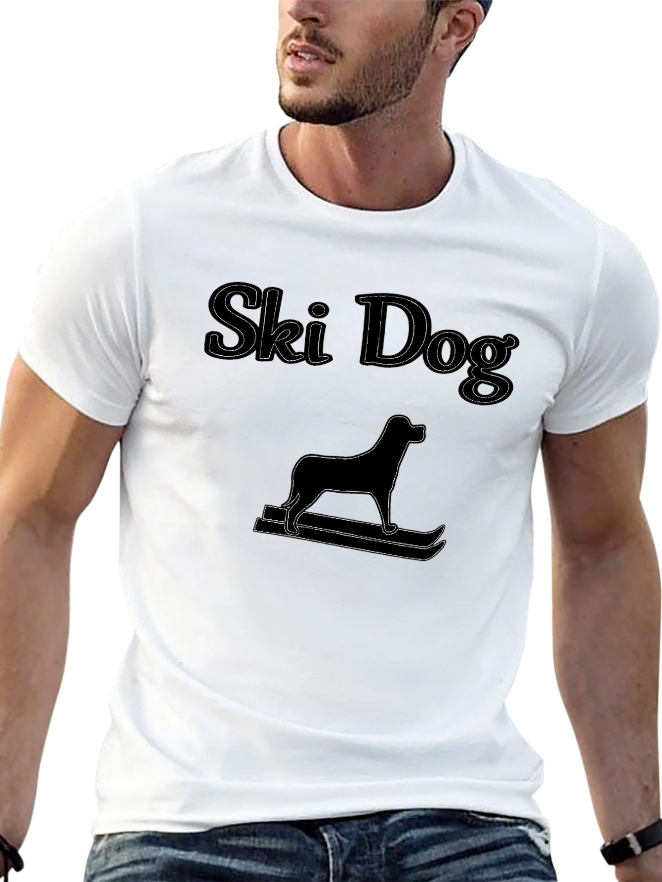 Ski Dog Graphic Tee - Black Cotton T-Shirt
