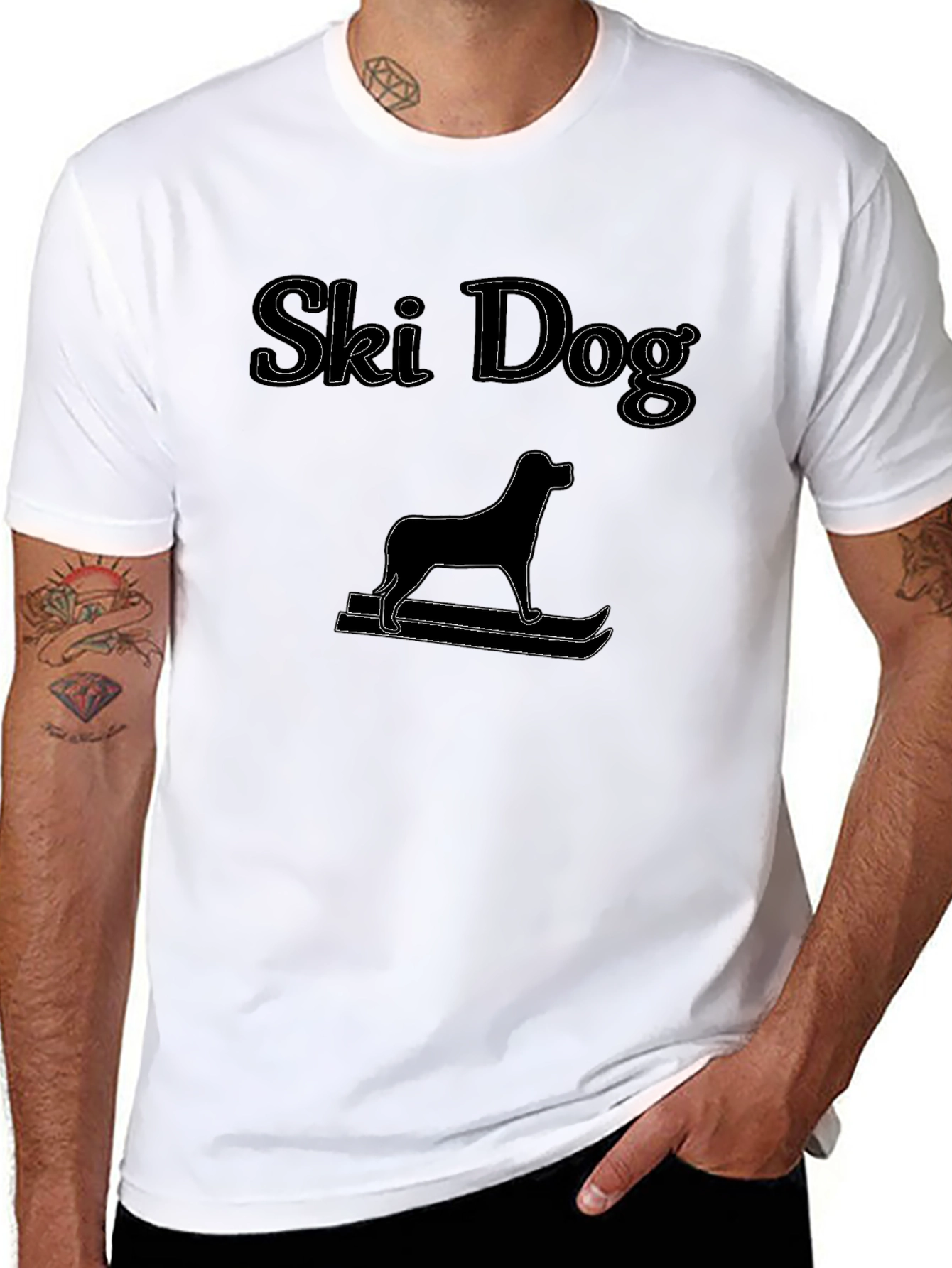 Ski Dog Graphic Tee - Black Cotton T-Shirt