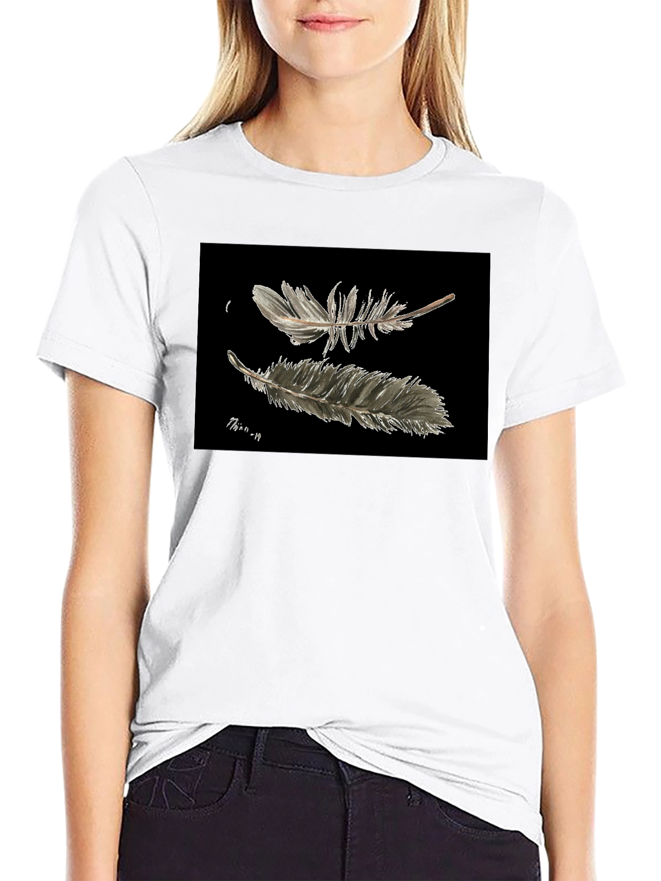 Feather Print Black T-Shirt