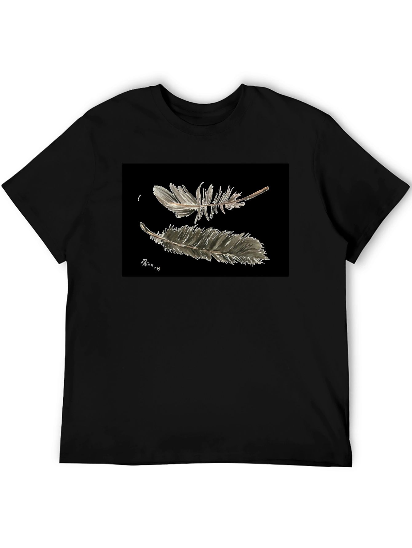 Feather Print Black T-Shirt