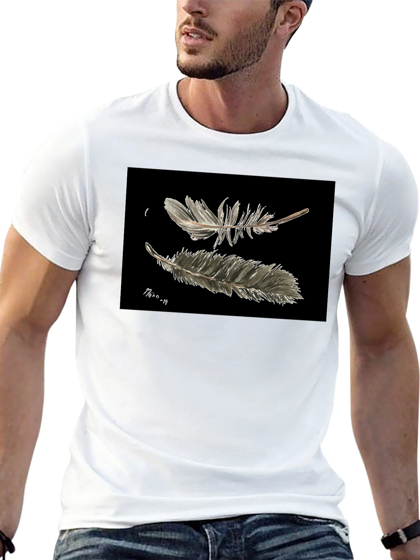 Feather Print Black T-Shirt