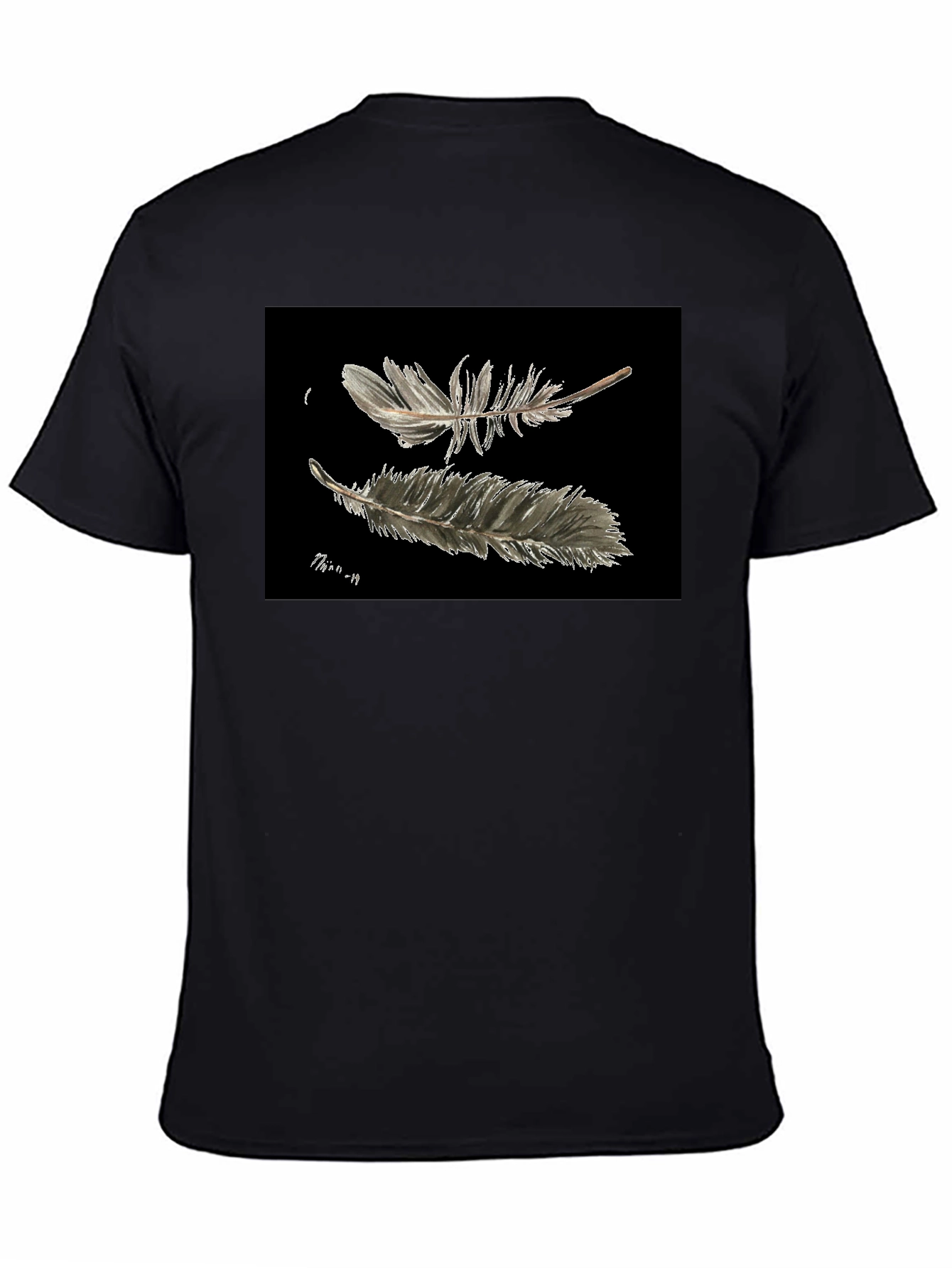 Feather Print Black T-Shirt