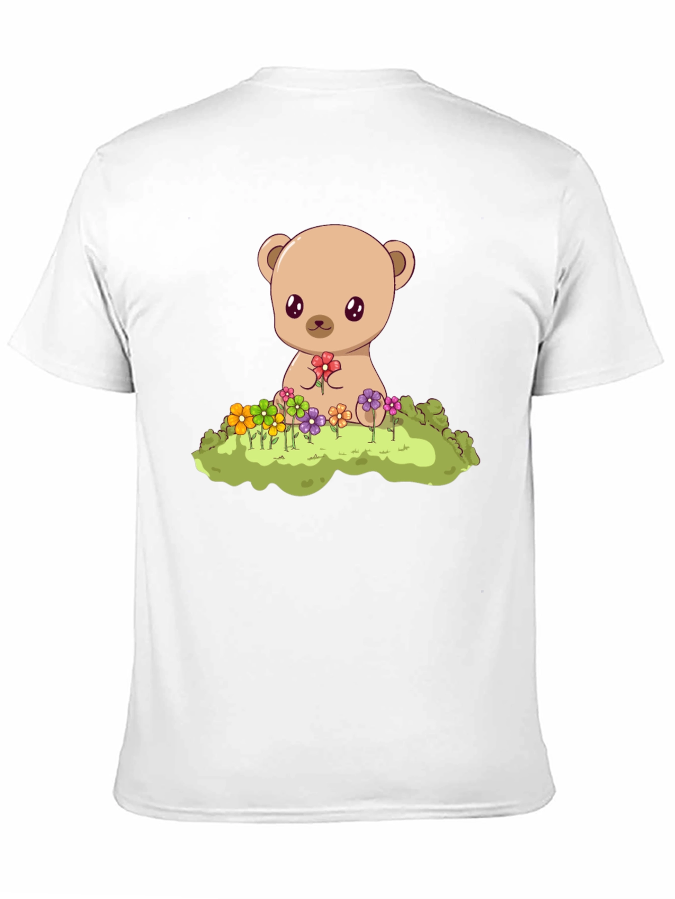 Cute Teddy Bear & Flowers Black T-Shirt