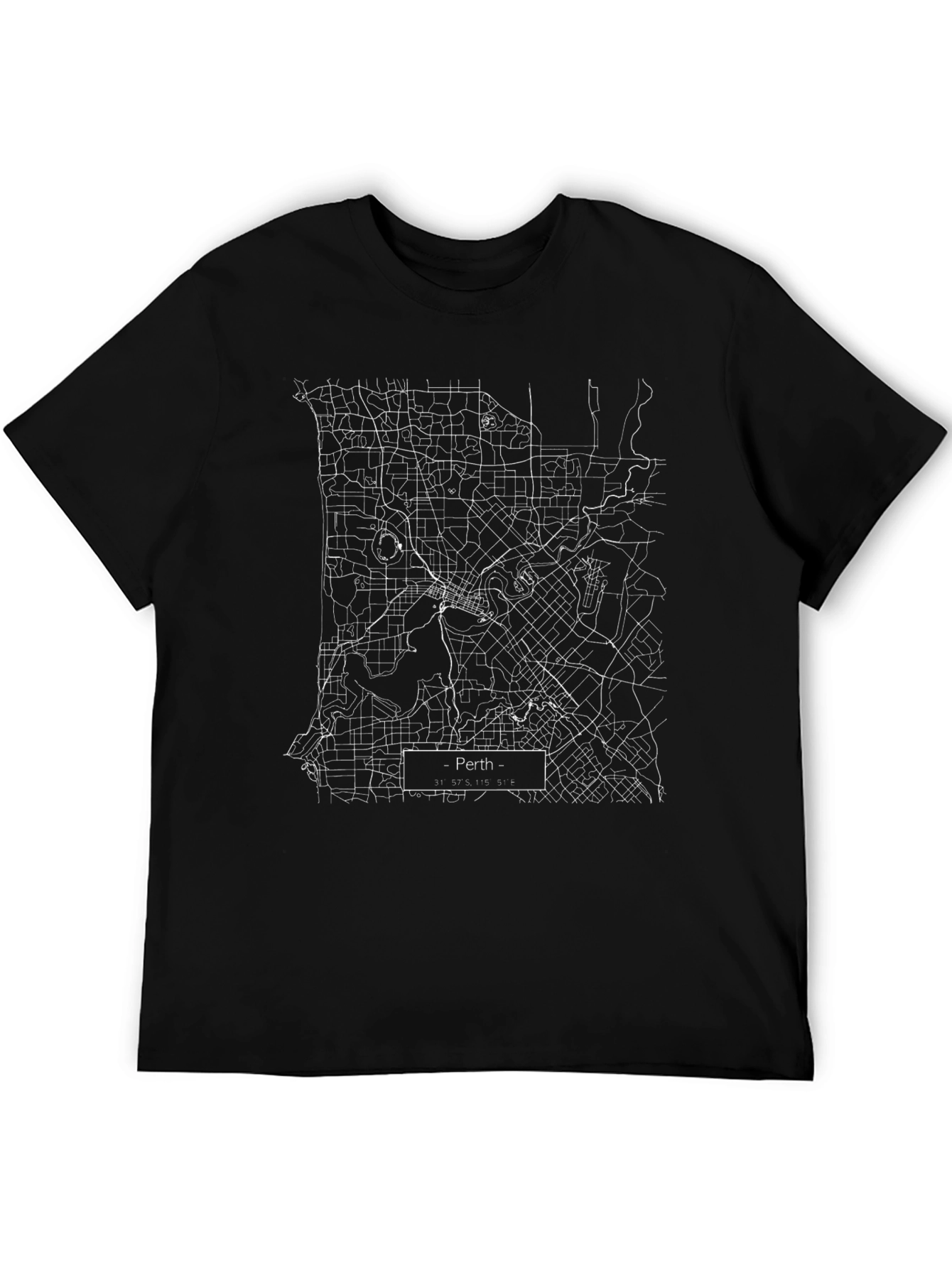 Perth City Map Graphic Tee - Black Cotton T-Shirt