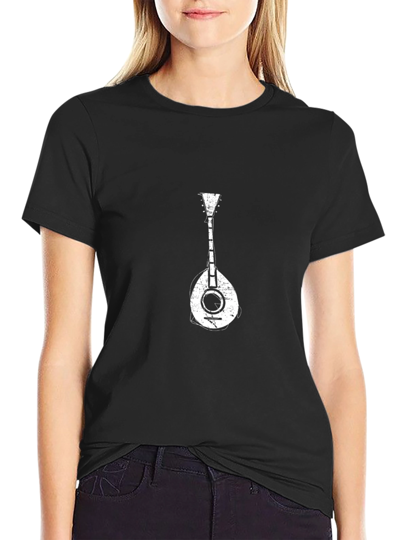 Black T-Shirt with White Mandolin Graphic