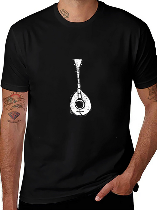 Black T-Shirt with White Mandolin Graphic