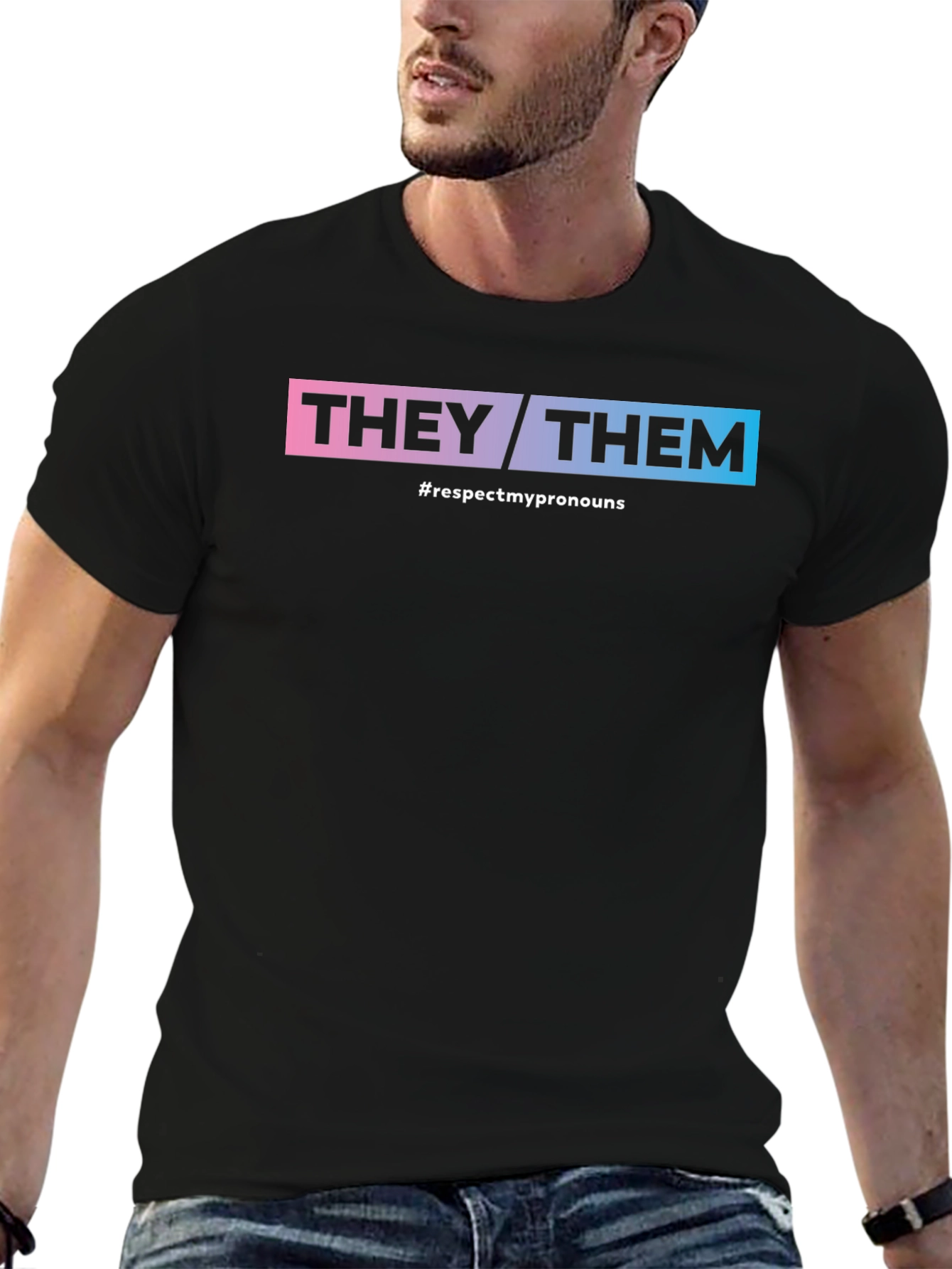 They/Them Respect Pronouns Black T-Shirt
