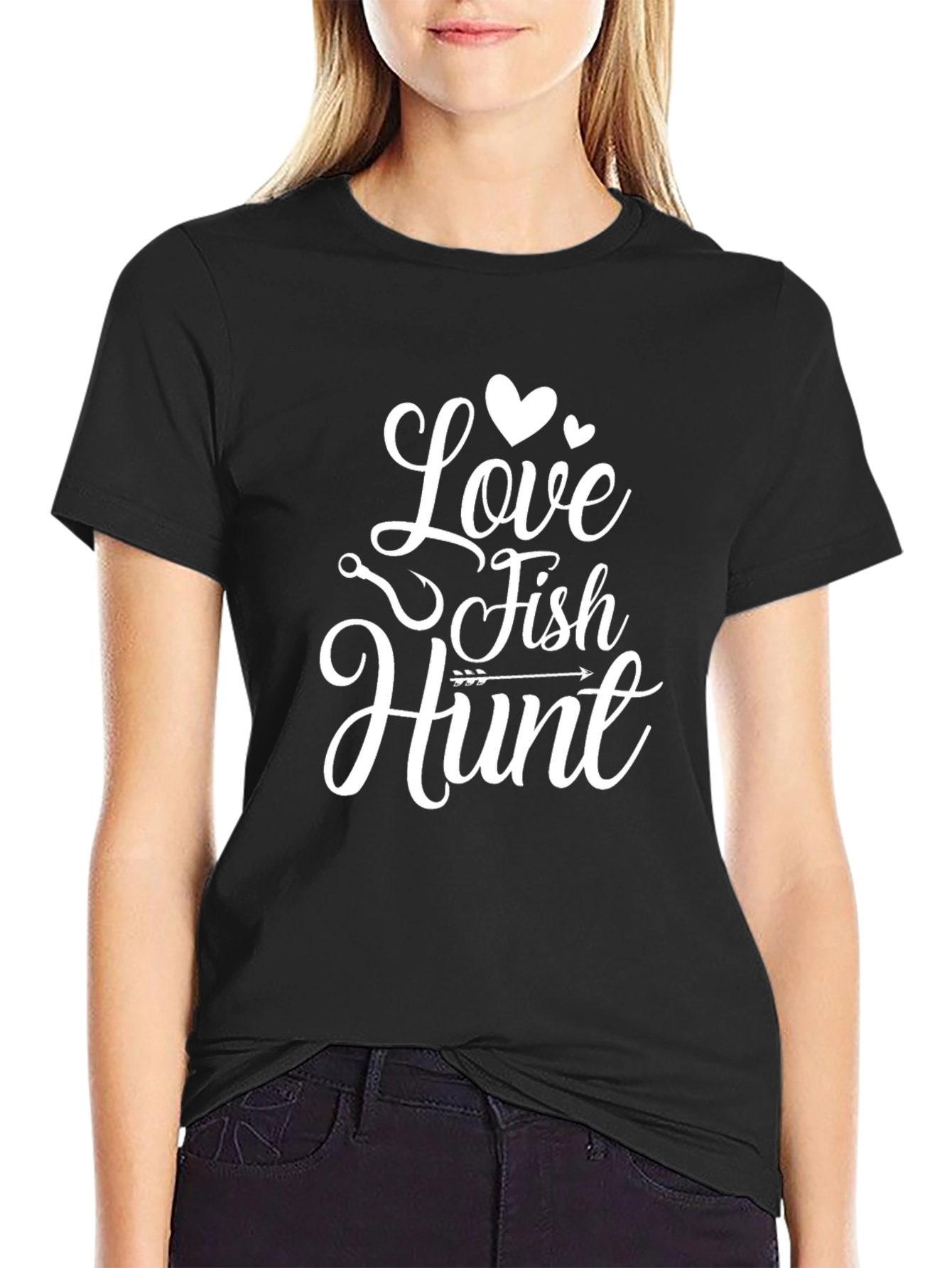 Love Fish Hunt Graphic Tee - Black