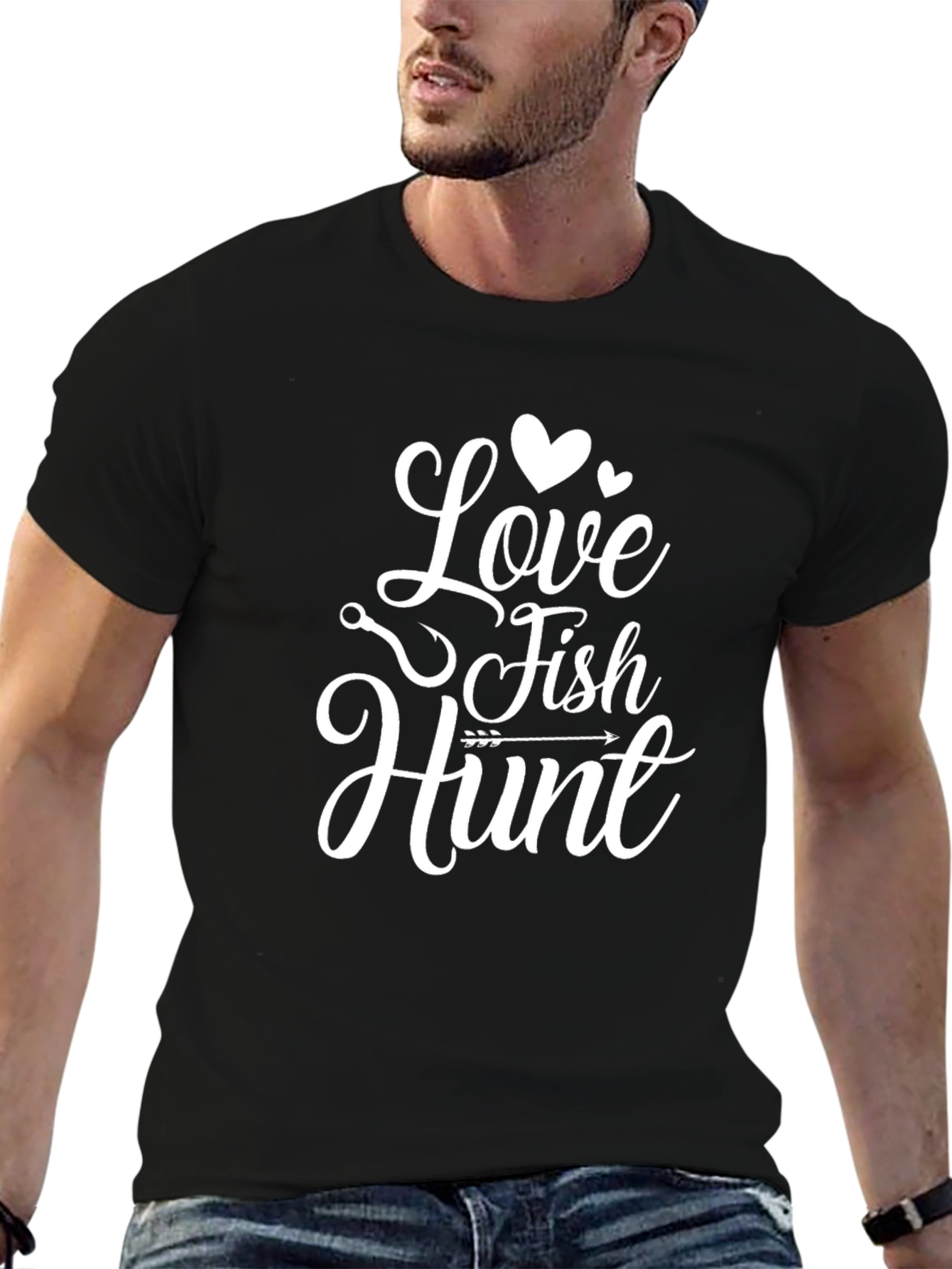 Love Fish Hunt Graphic Tee - Black