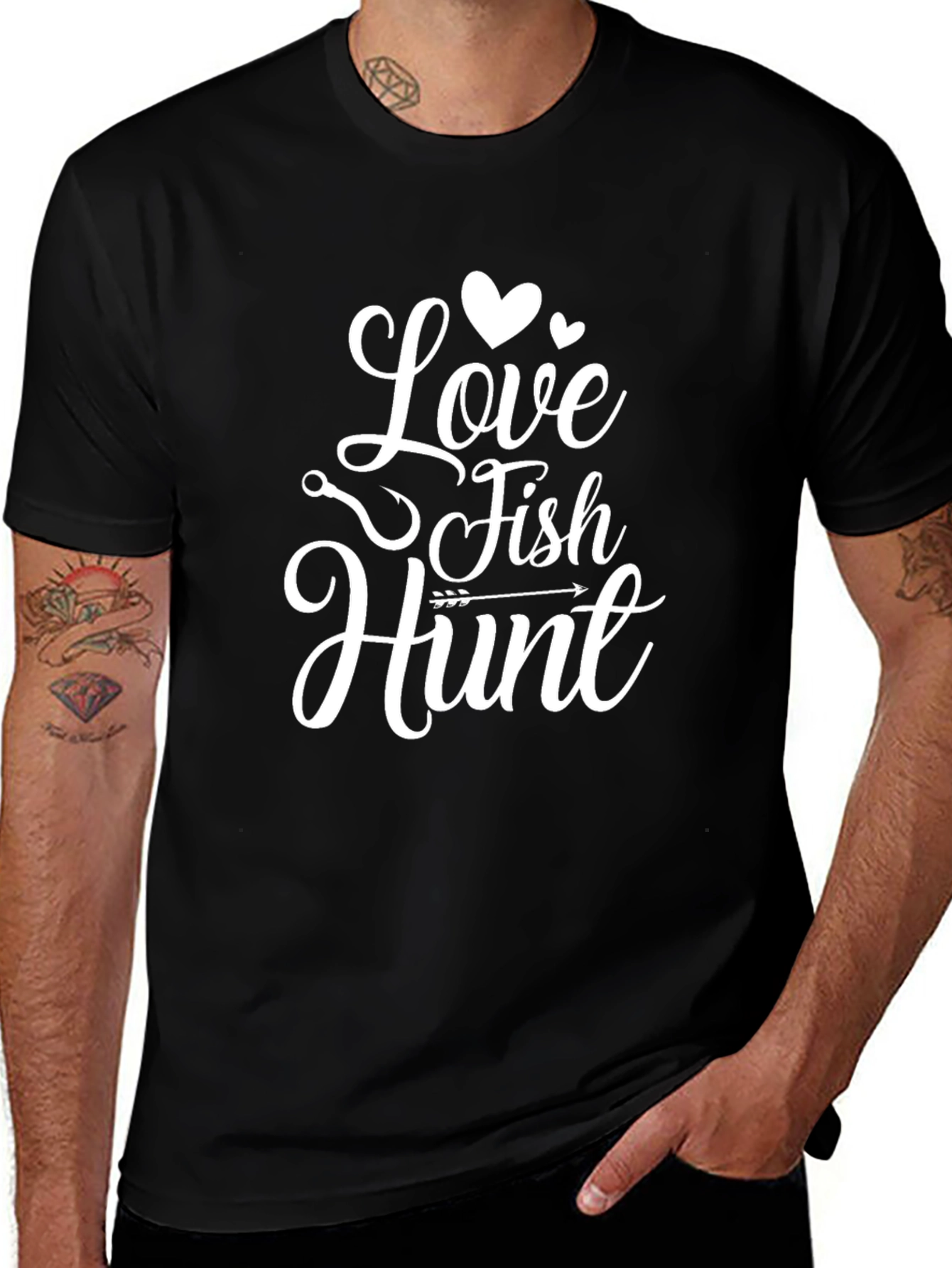 Love Fish Hunt Graphic Tee - Black