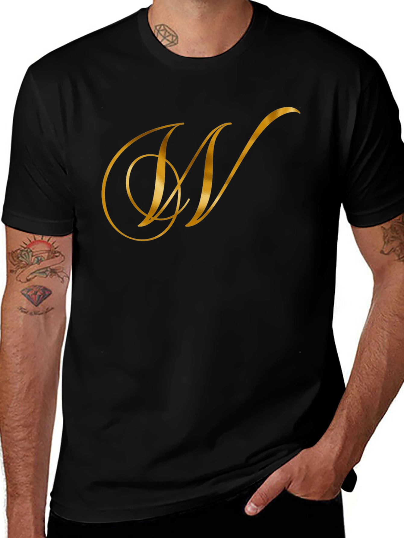 Elegant Black T-Shirt with Golden Letter Logo