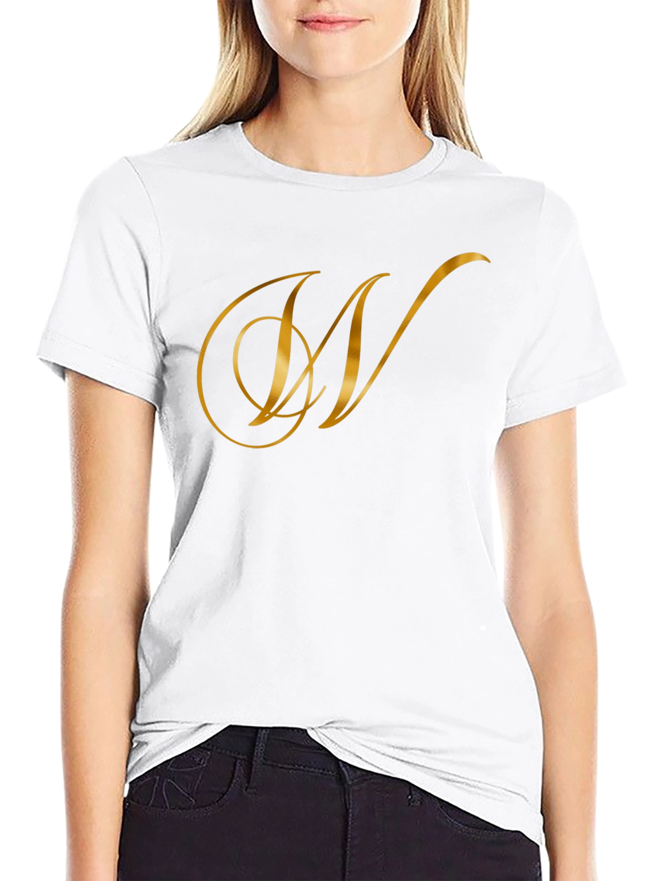 Elegant Black T-Shirt with Golden Letter Logo