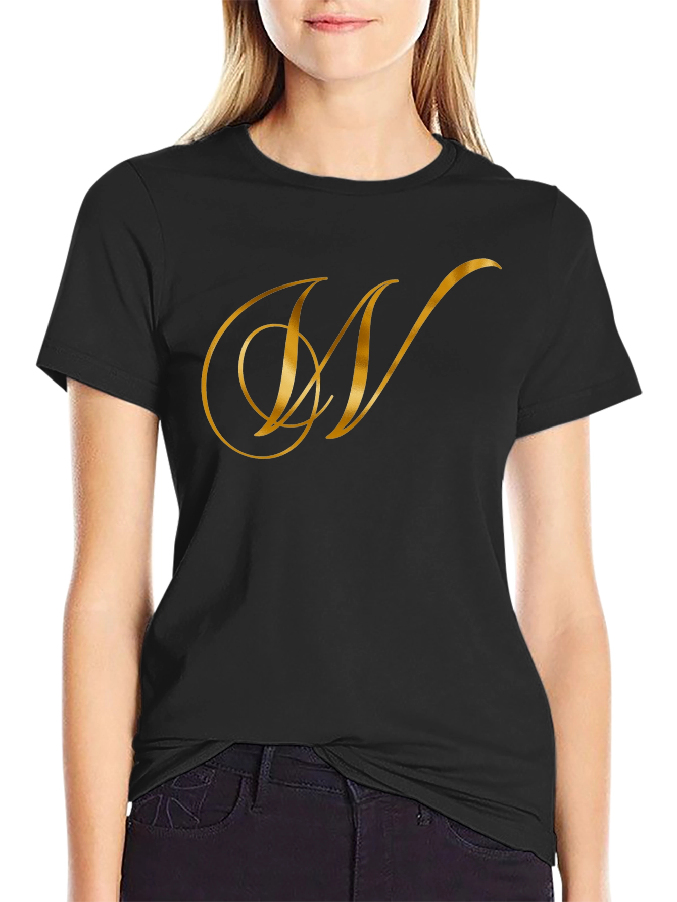 Elegant Black T-Shirt with Golden Letter Logo