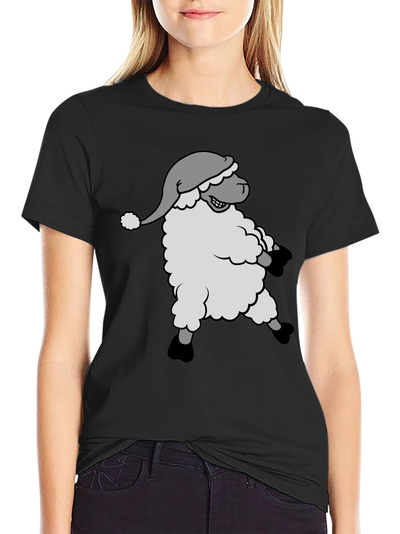Festive Sheep T-Shirt - Holiday Cartoon Graphic Tee