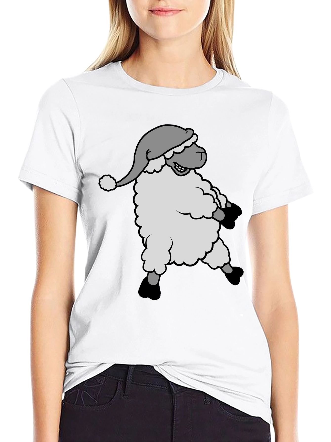 Festive Sheep T-Shirt - Holiday Cartoon Graphic Tee