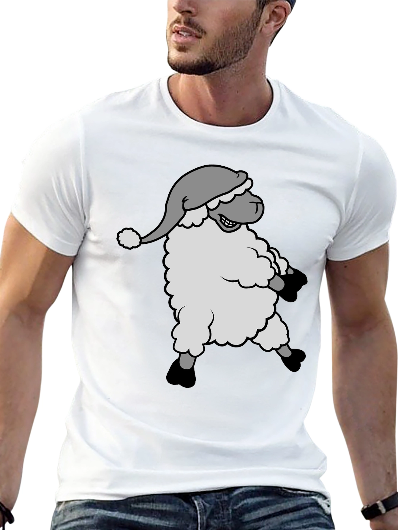 Festive Sheep T-Shirt - Holiday Cartoon Graphic Tee