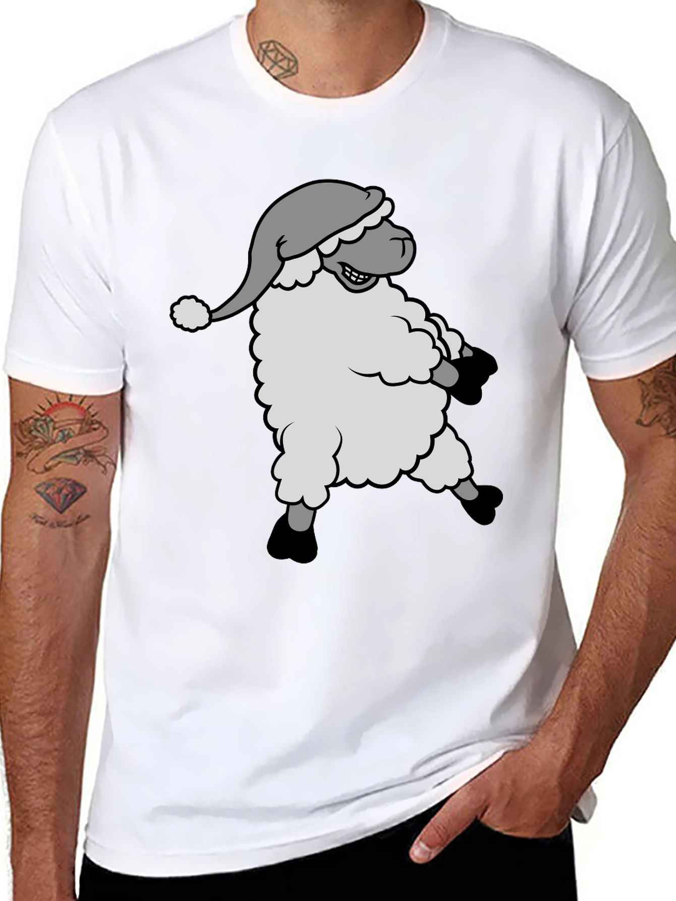 Festive Sheep T-Shirt - Holiday Cartoon Graphic Tee