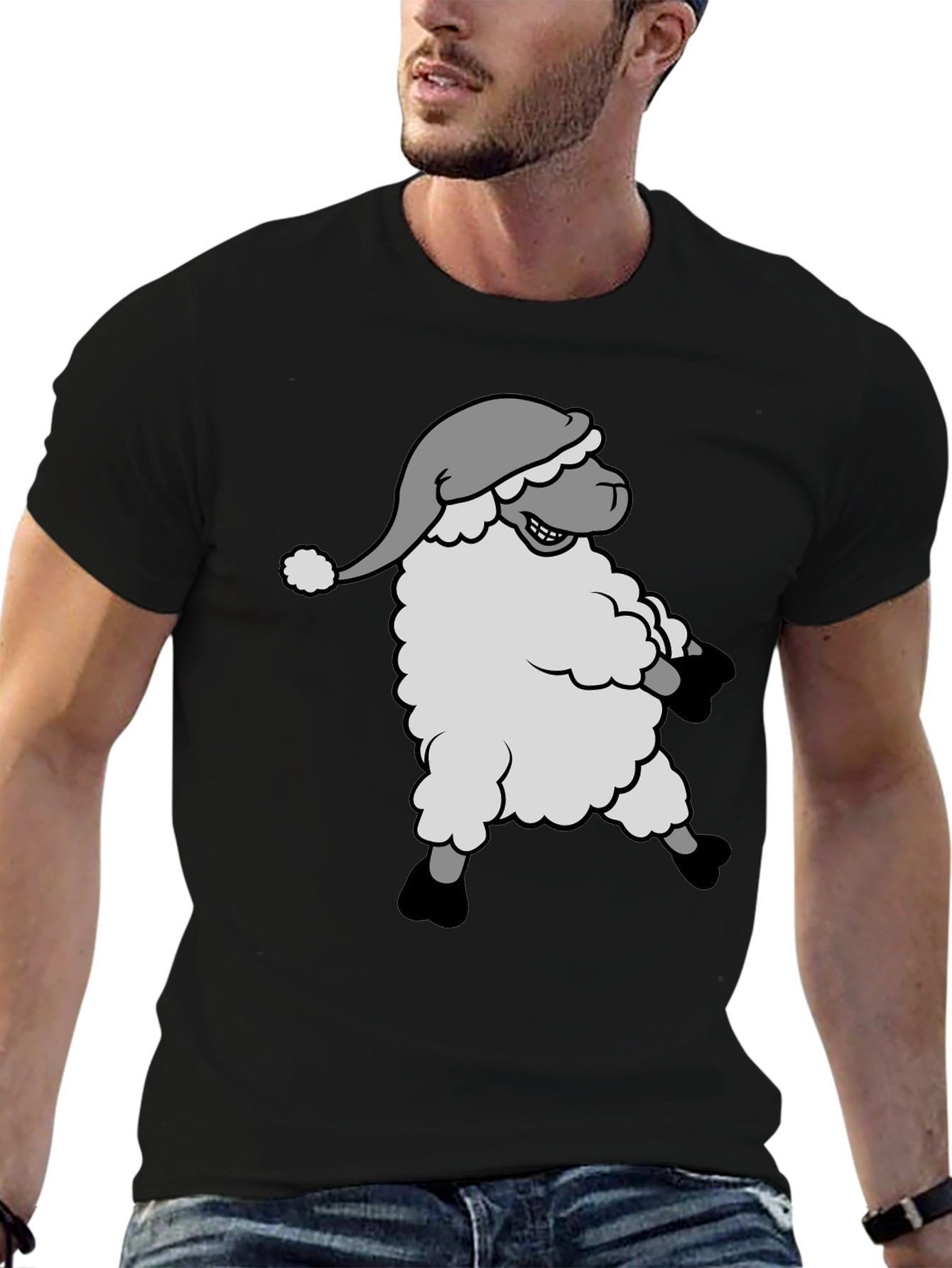 Festive Sheep T-Shirt - Holiday Cartoon Graphic Tee
