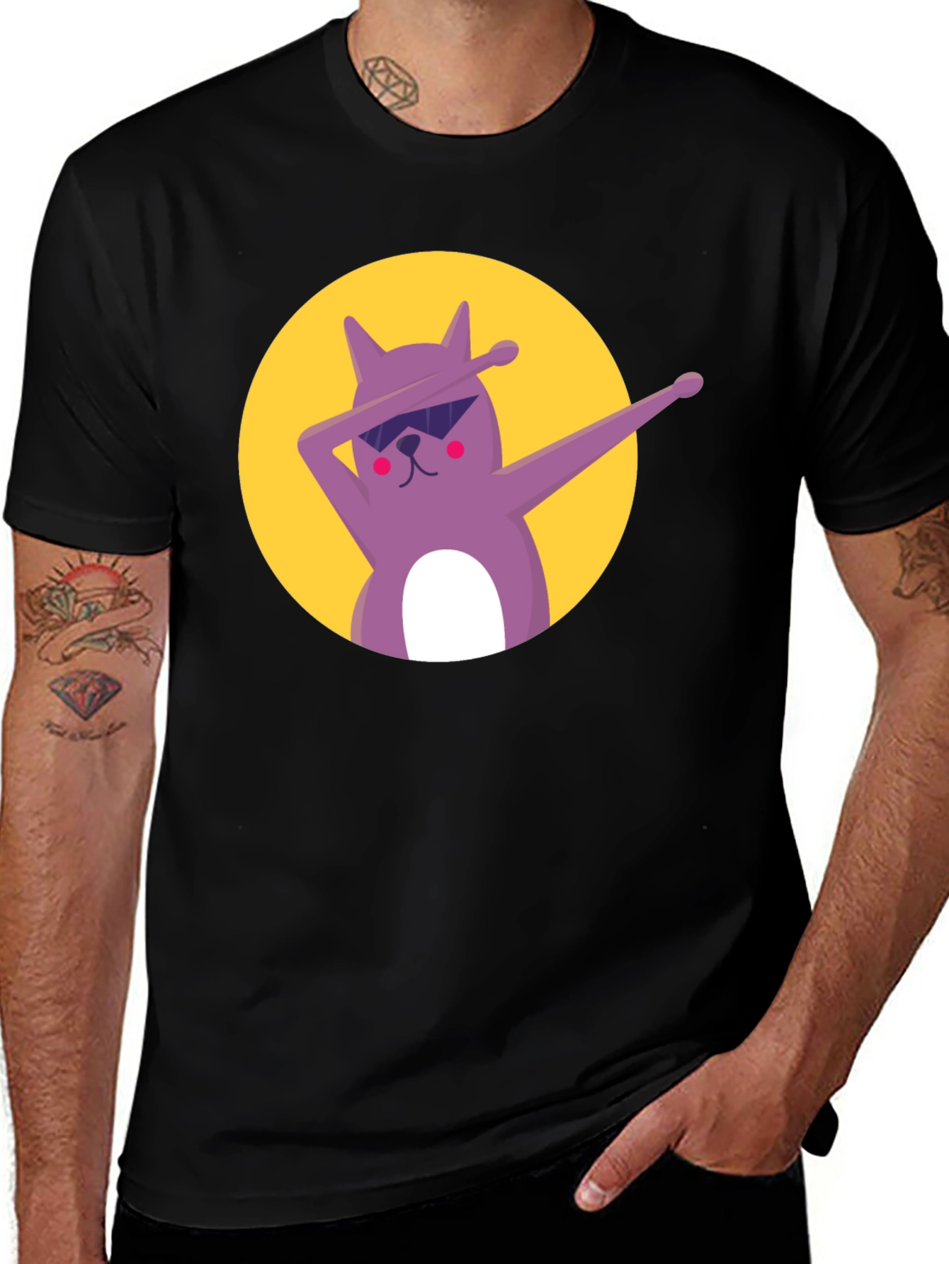 Dabbing Cat Graphic Tee - Cool Black T-Shirt