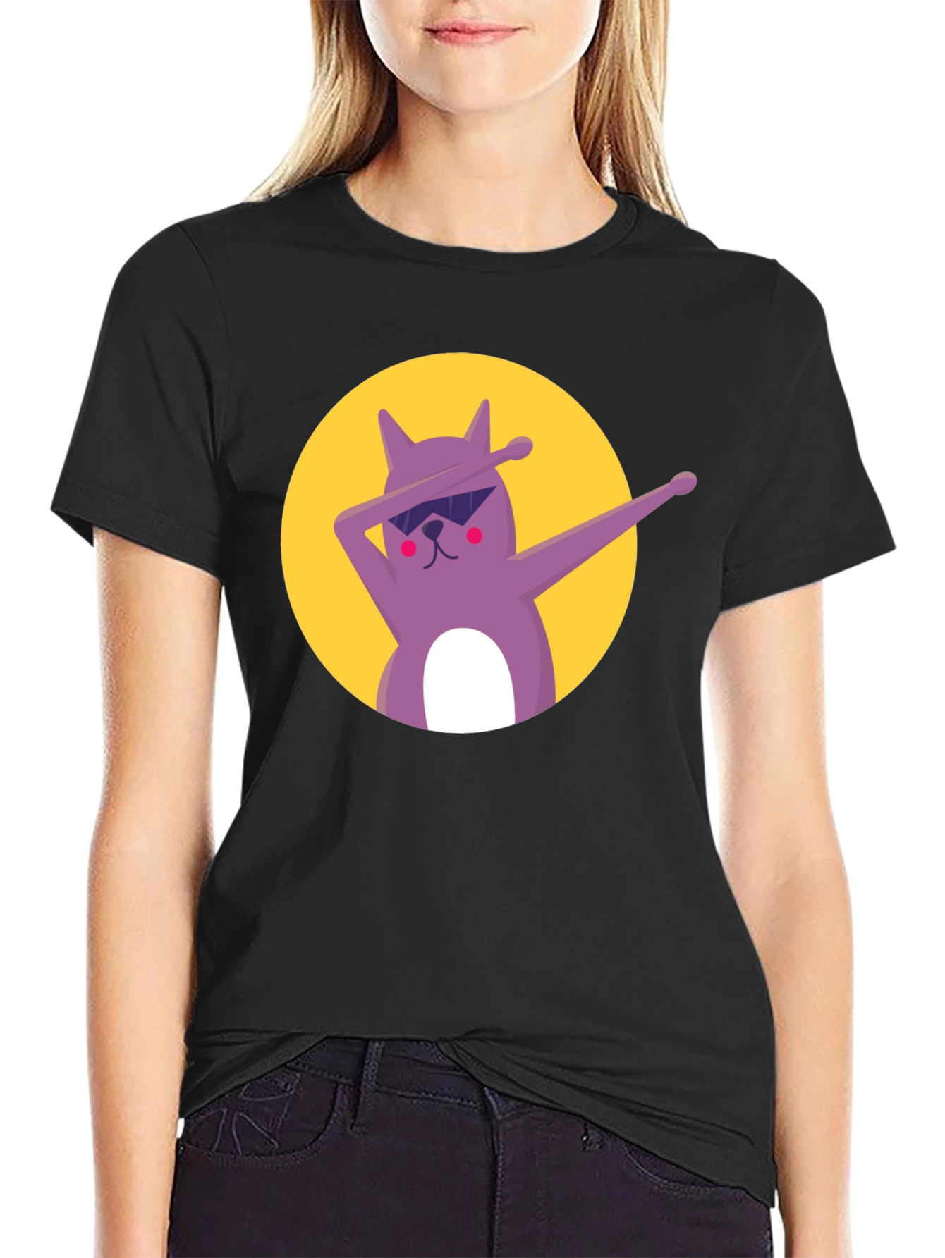 Dabbing Cat Graphic Tee - Cool Black T-Shirt