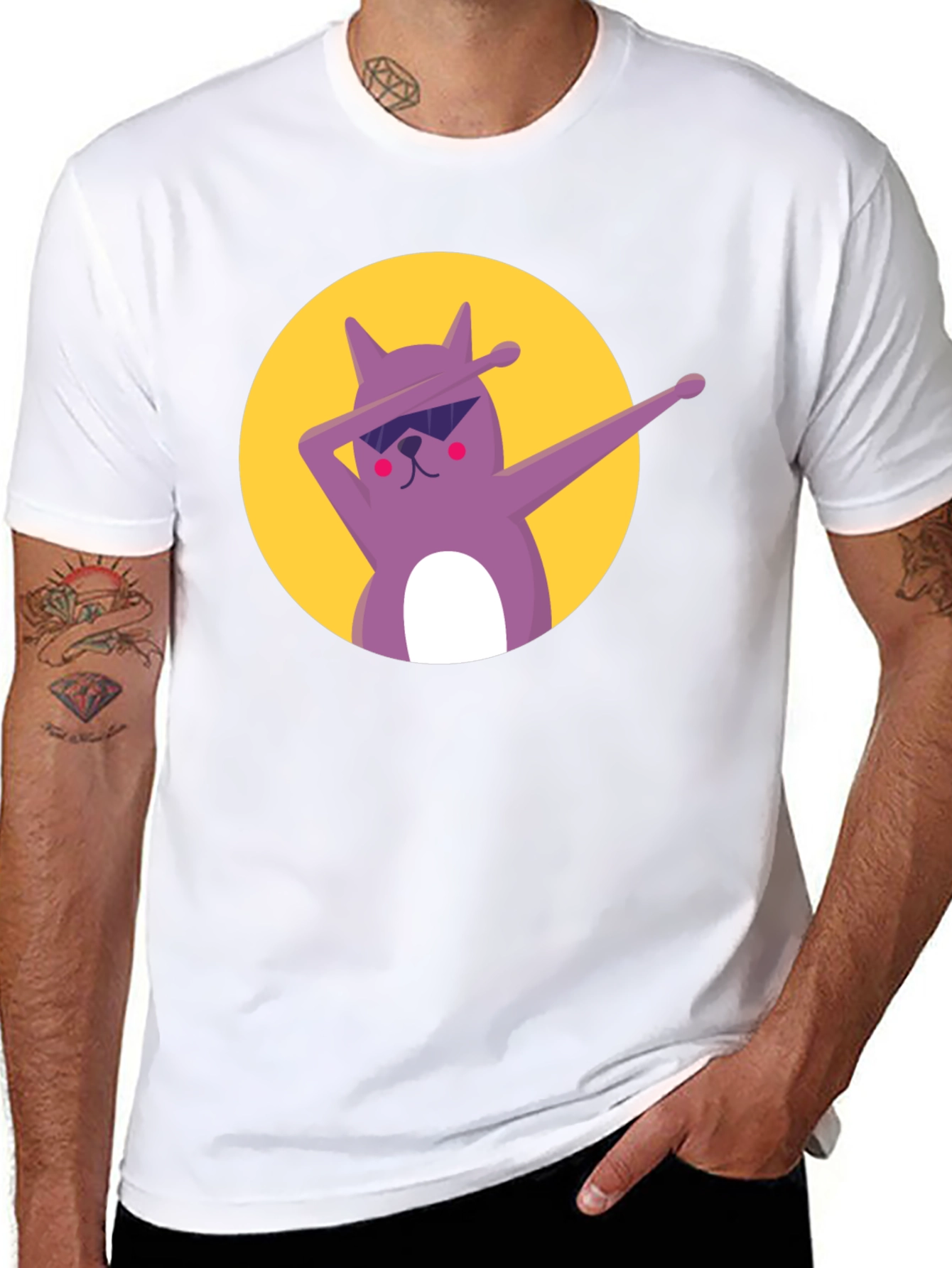 Dabbing Cat Graphic Tee - Cool Black T-Shirt