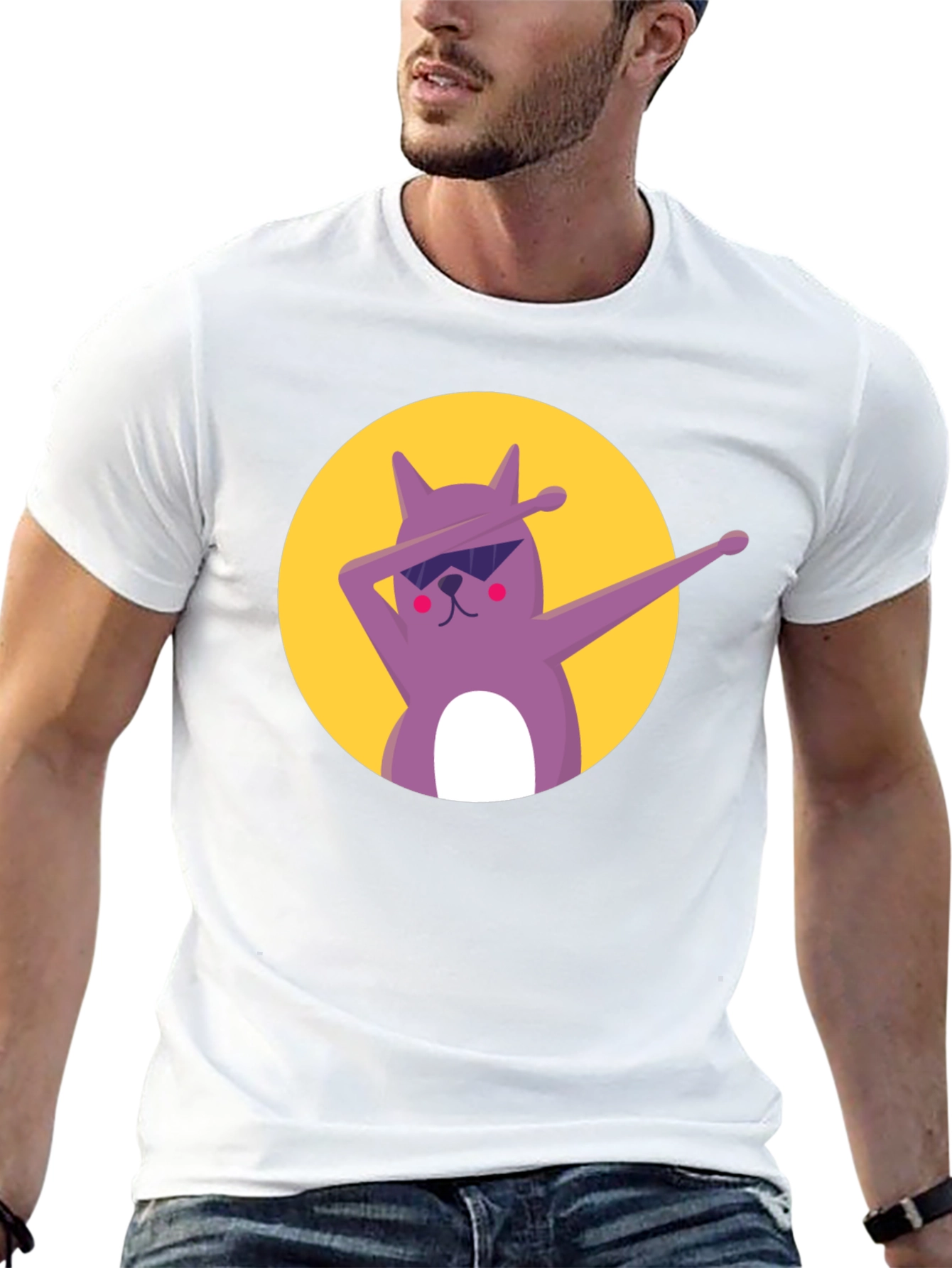 Dabbing Cat Graphic Tee - Cool Black T-Shirt