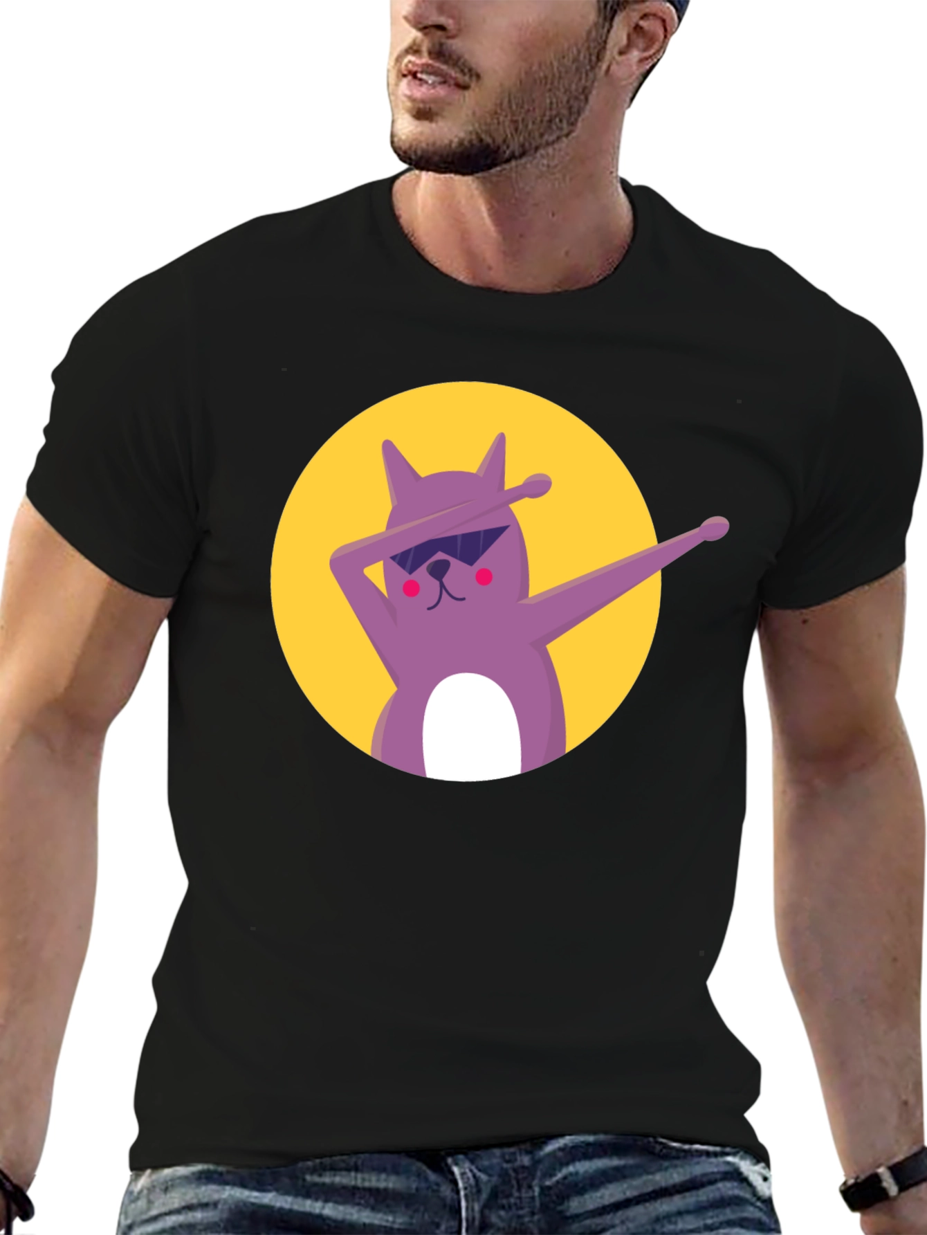 Dabbing Cat Graphic Tee - Cool Black T-Shirt