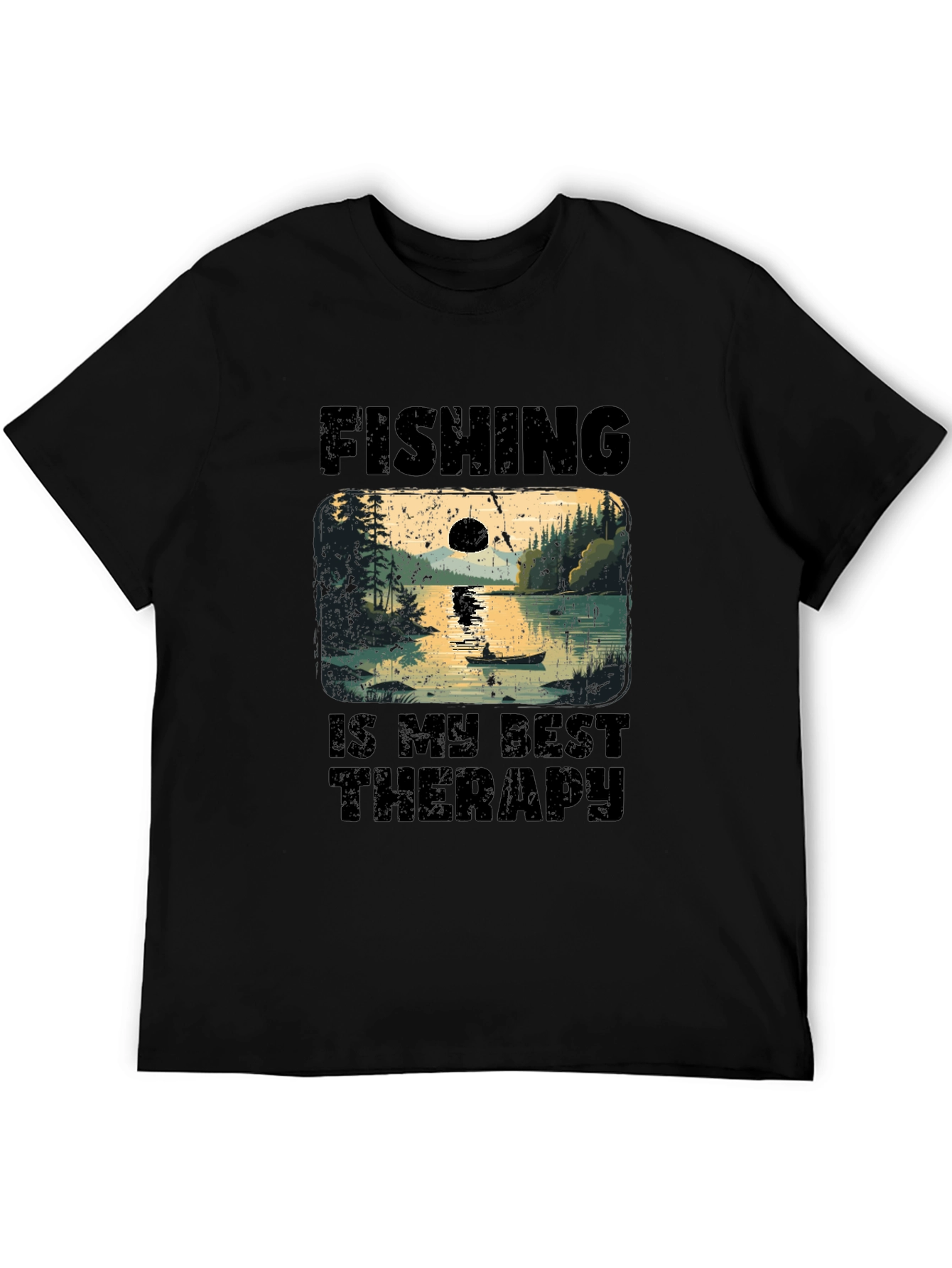 Fishing is My Best Therapy Black T-Shirt