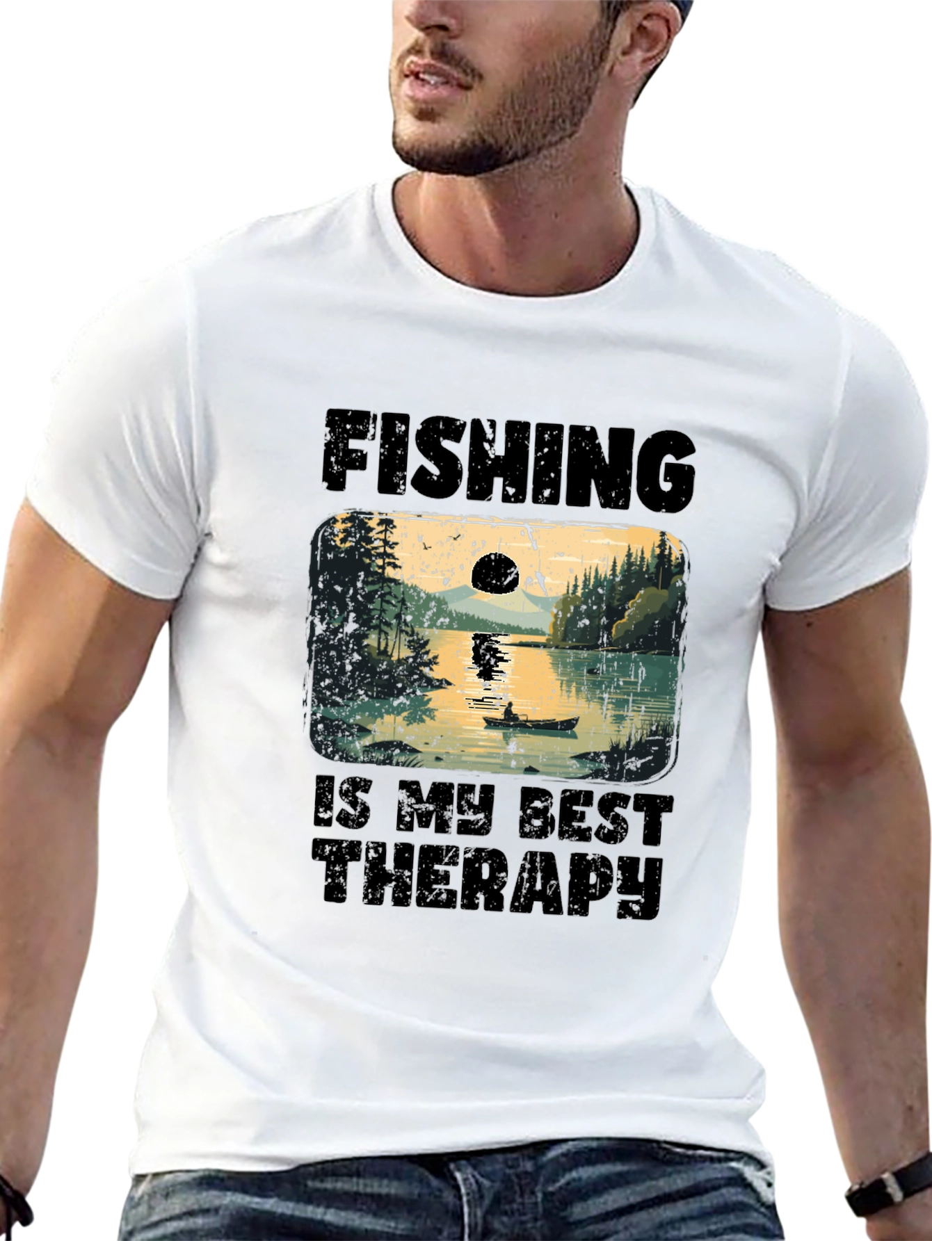 Fishing is My Best Therapy Black T-Shirt