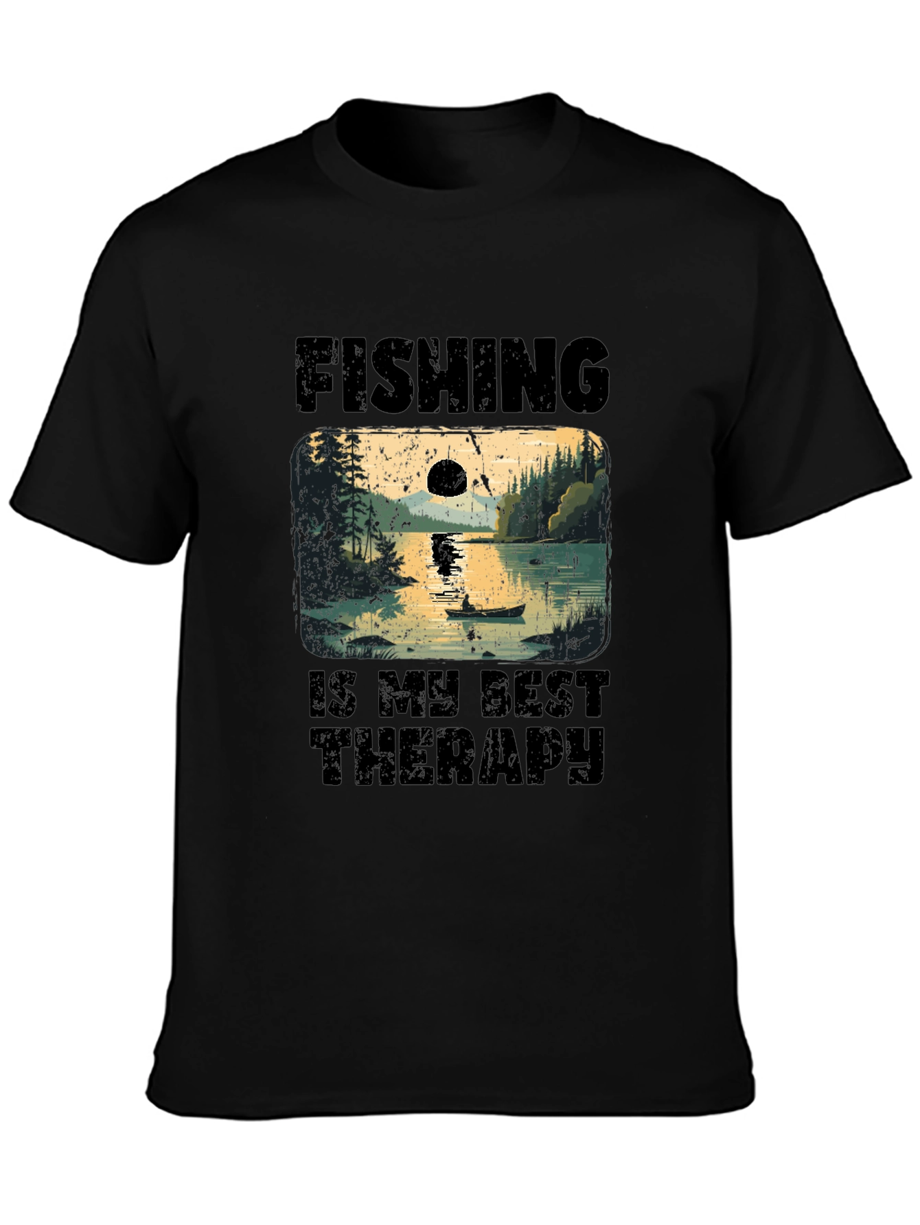 Fishing is My Best Therapy Black T-Shirt