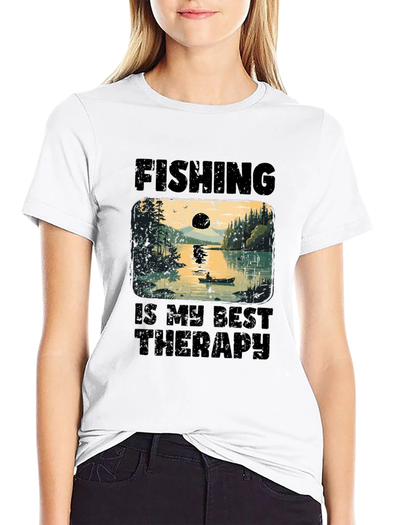 Fishing is My Best Therapy Black T-Shirt