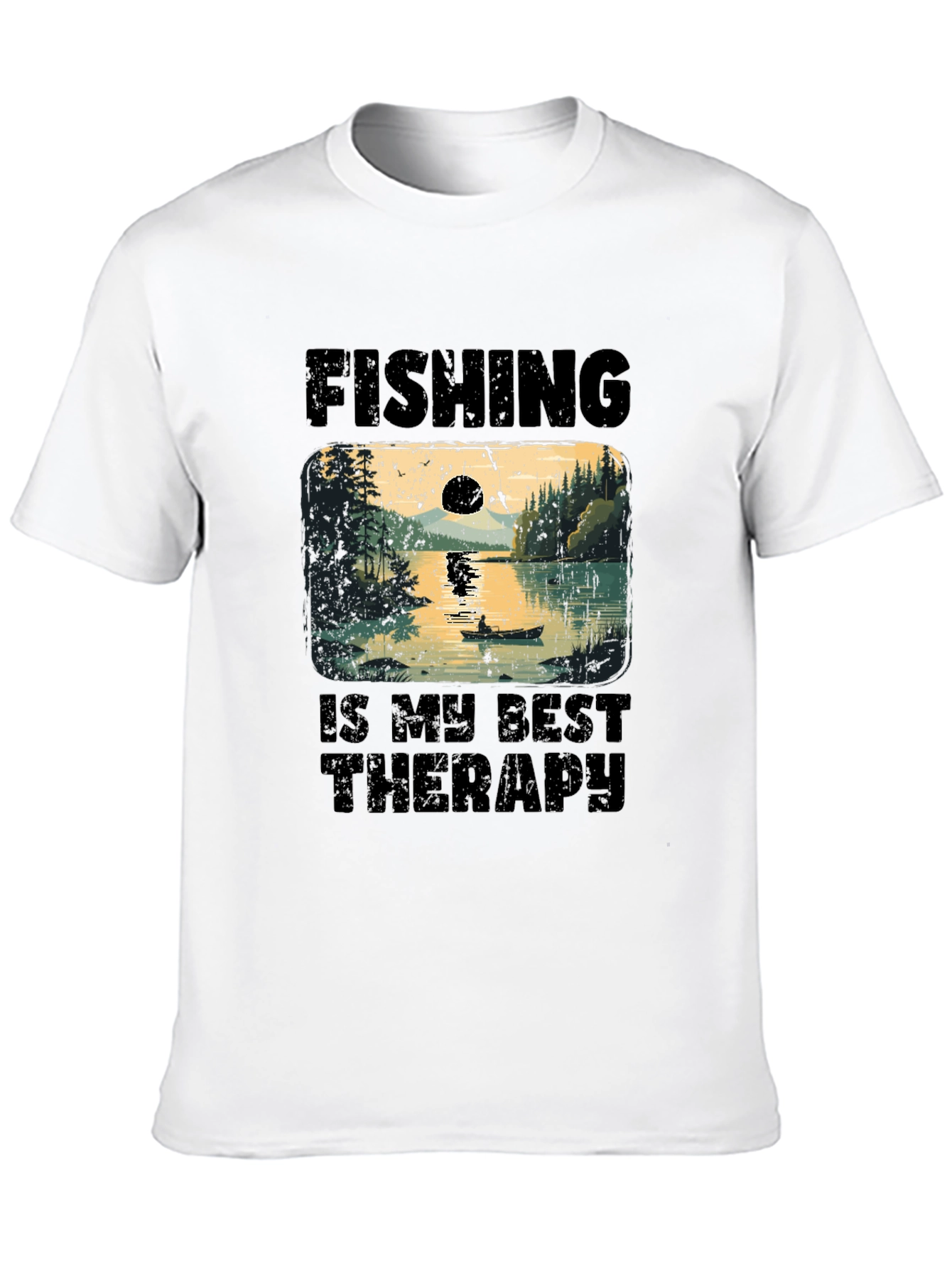 Fishing is My Best Therapy Black T-Shirt