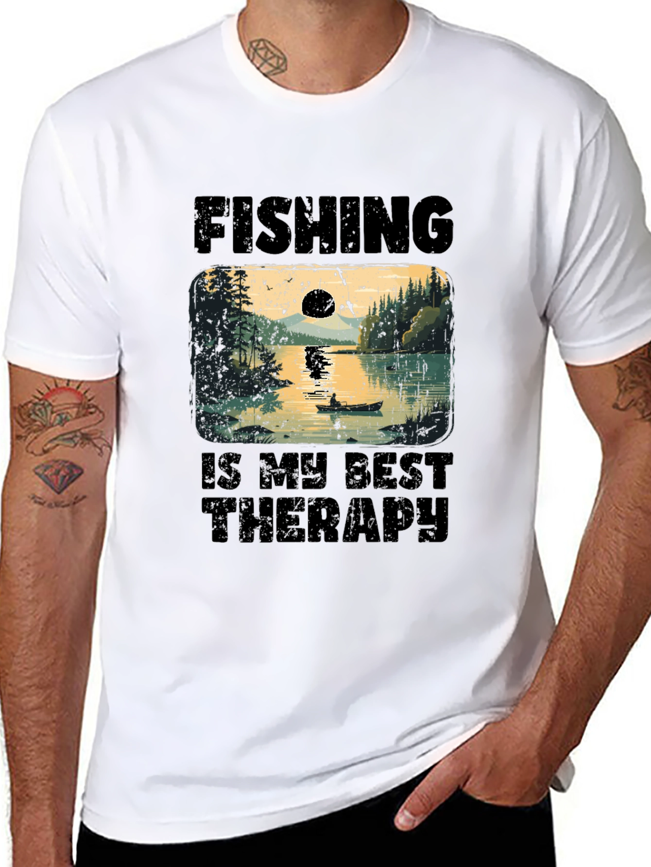 Fishing is My Best Therapy Black T-Shirt