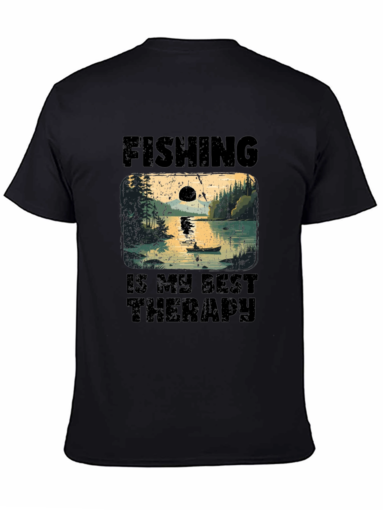 Fishing is My Best Therapy Black T-Shirt