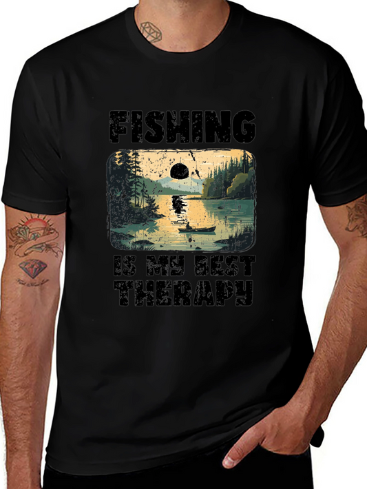 Fishing is My Best Therapy Black T-Shirt