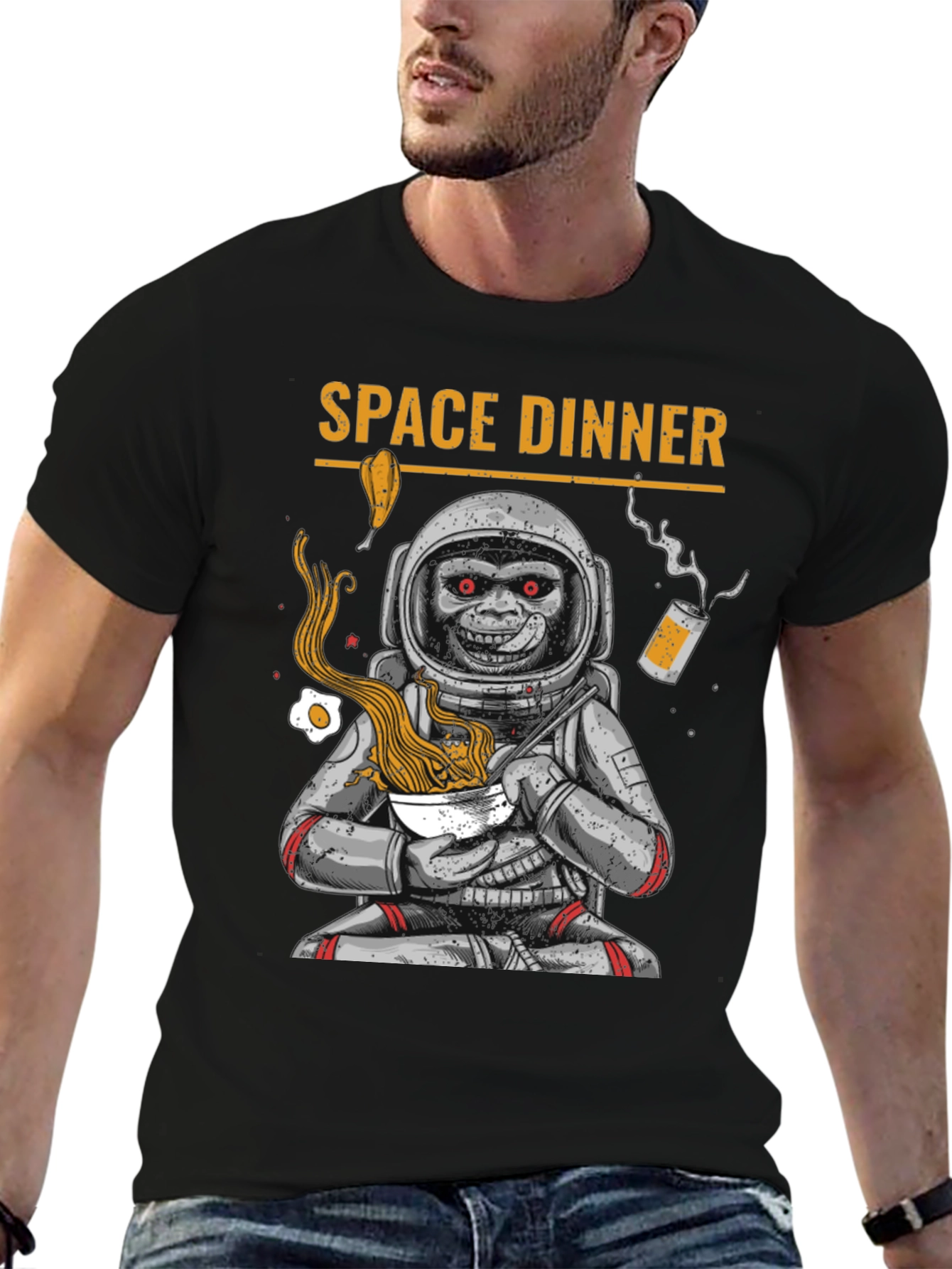 Space Dinner T-Shirt - Astronaut Monkey Ramen