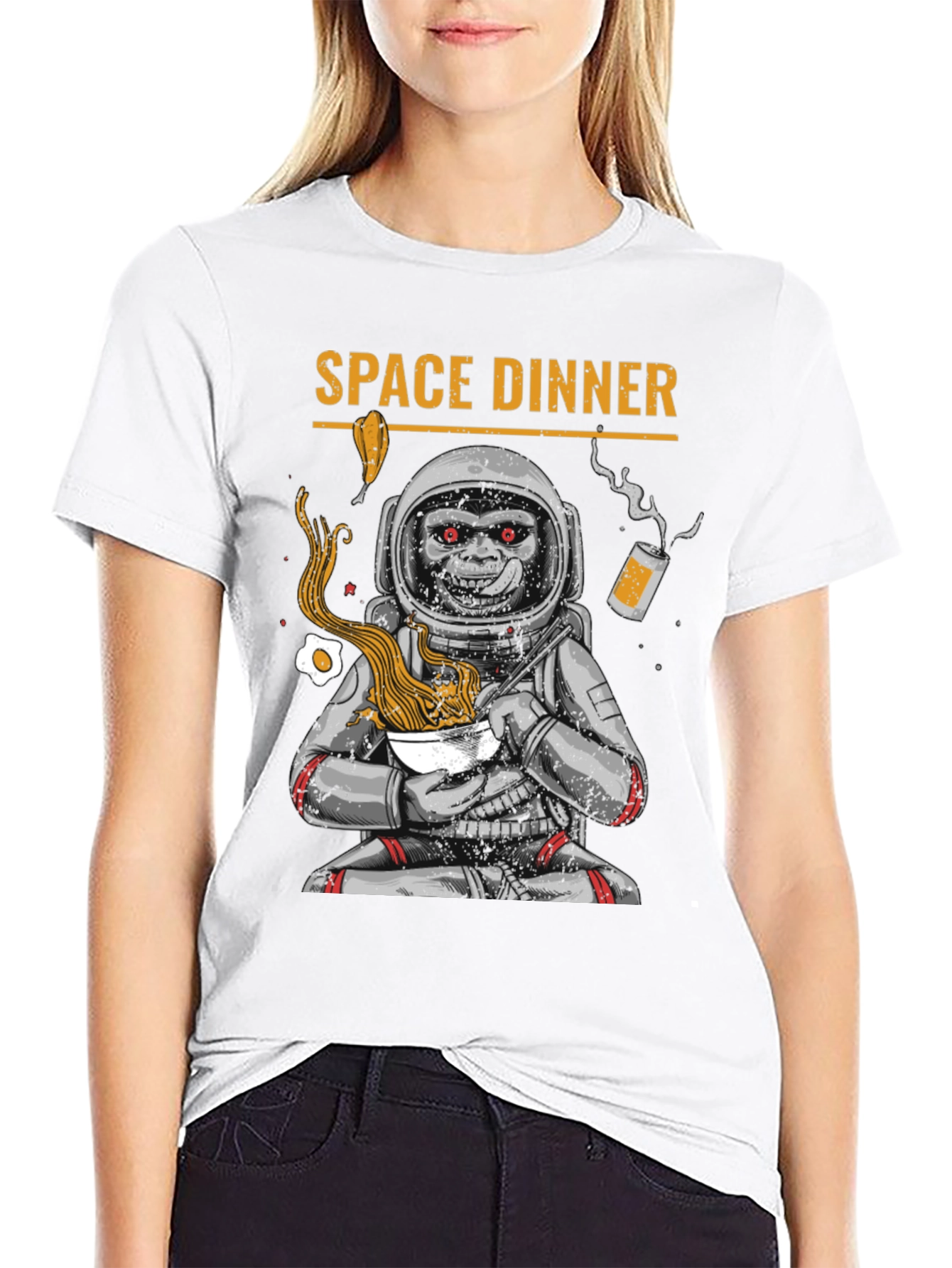 Space Dinner T-Shirt - Astronaut Monkey Ramen