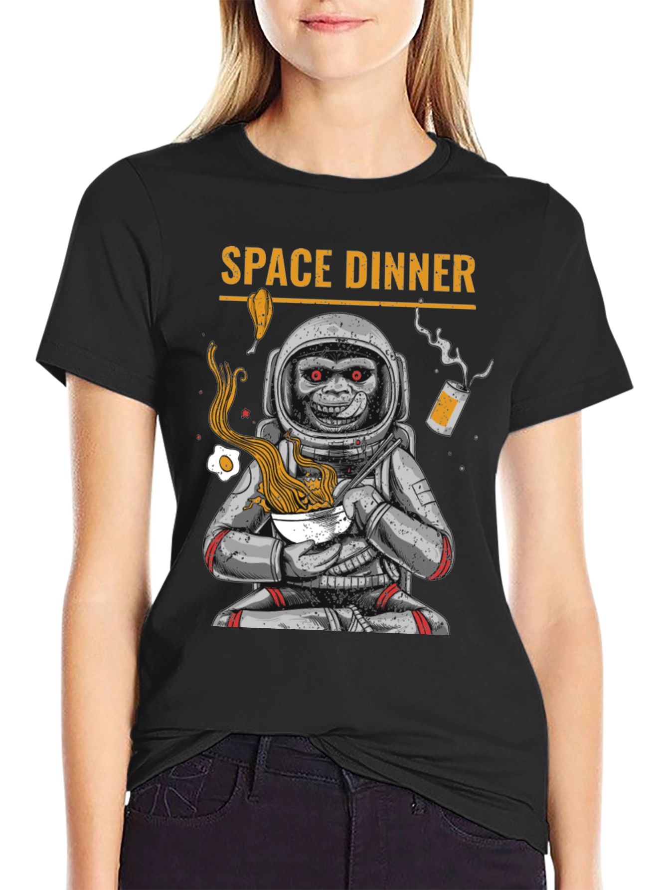 Space Dinner T-Shirt - Astronaut Monkey Ramen