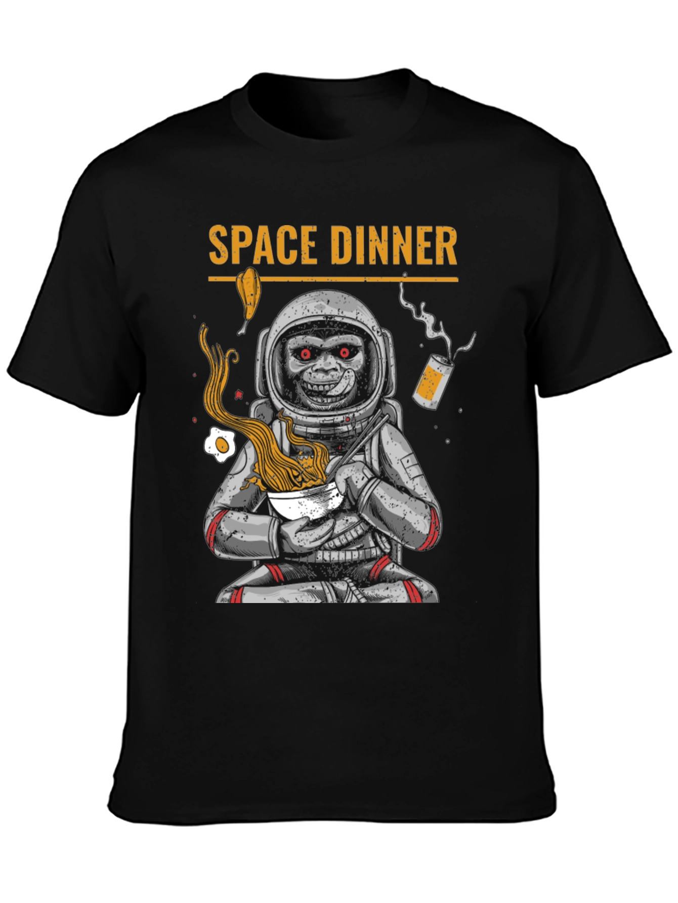 Space Dinner T-Shirt - Astronaut Monkey Ramen