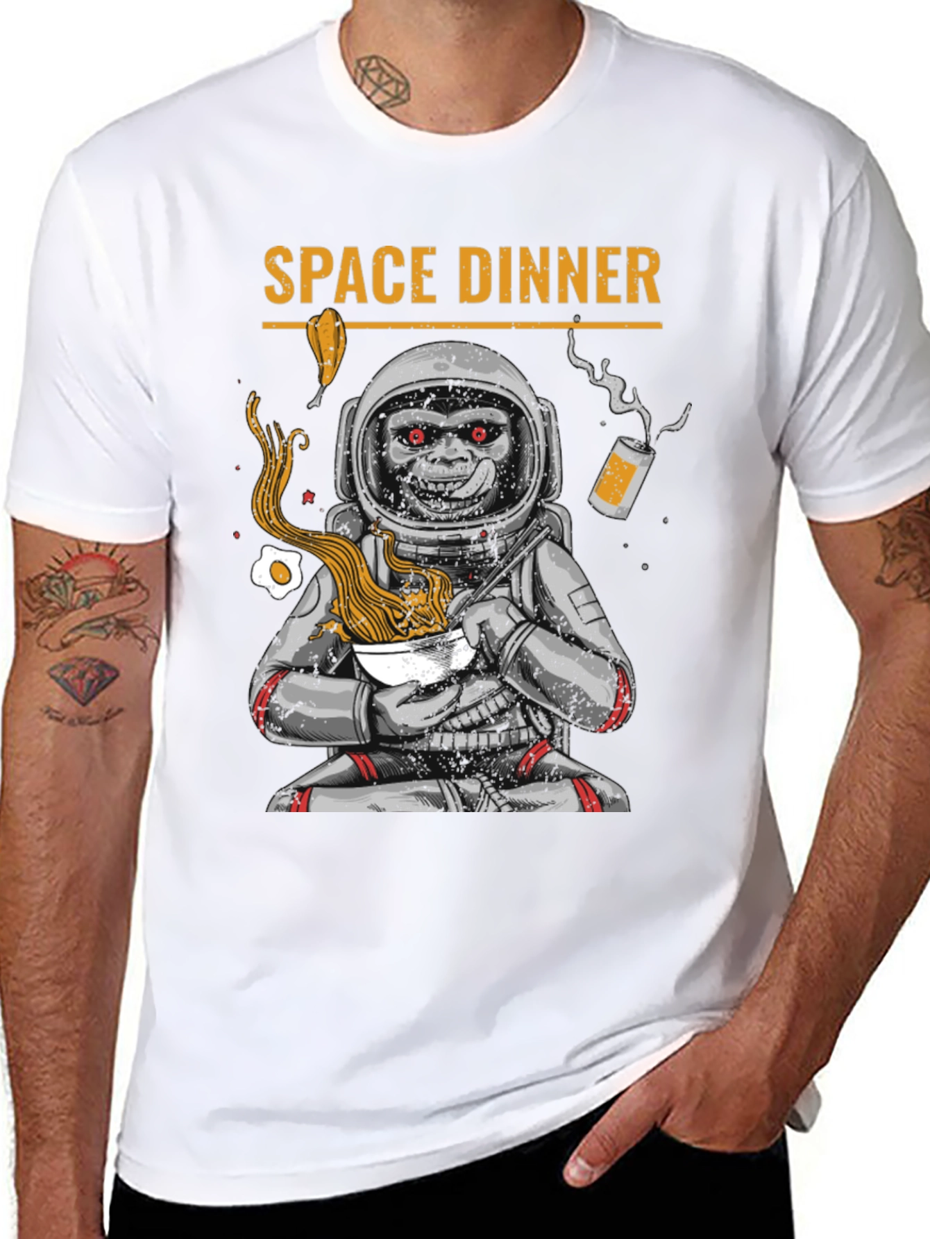 Space Dinner T-Shirt - Astronaut Monkey Ramen