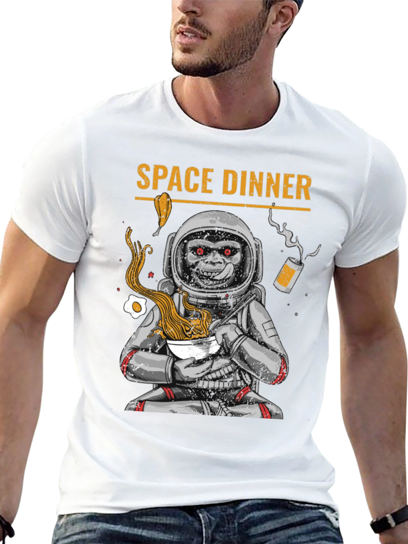 Space Dinner T-Shirt - Astronaut Monkey Ramen