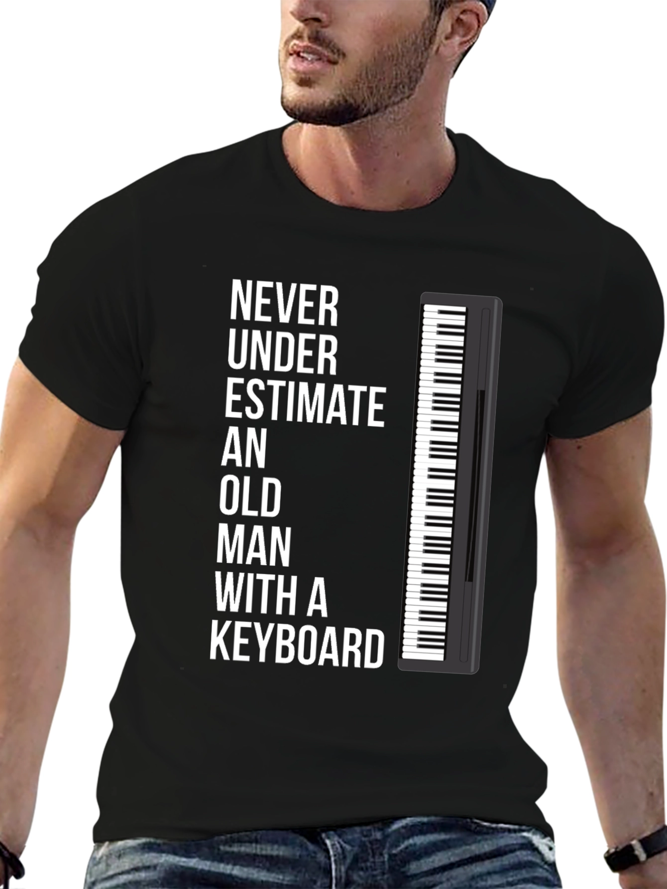 Never Underestimate Old Man Keyboard T-Shirt