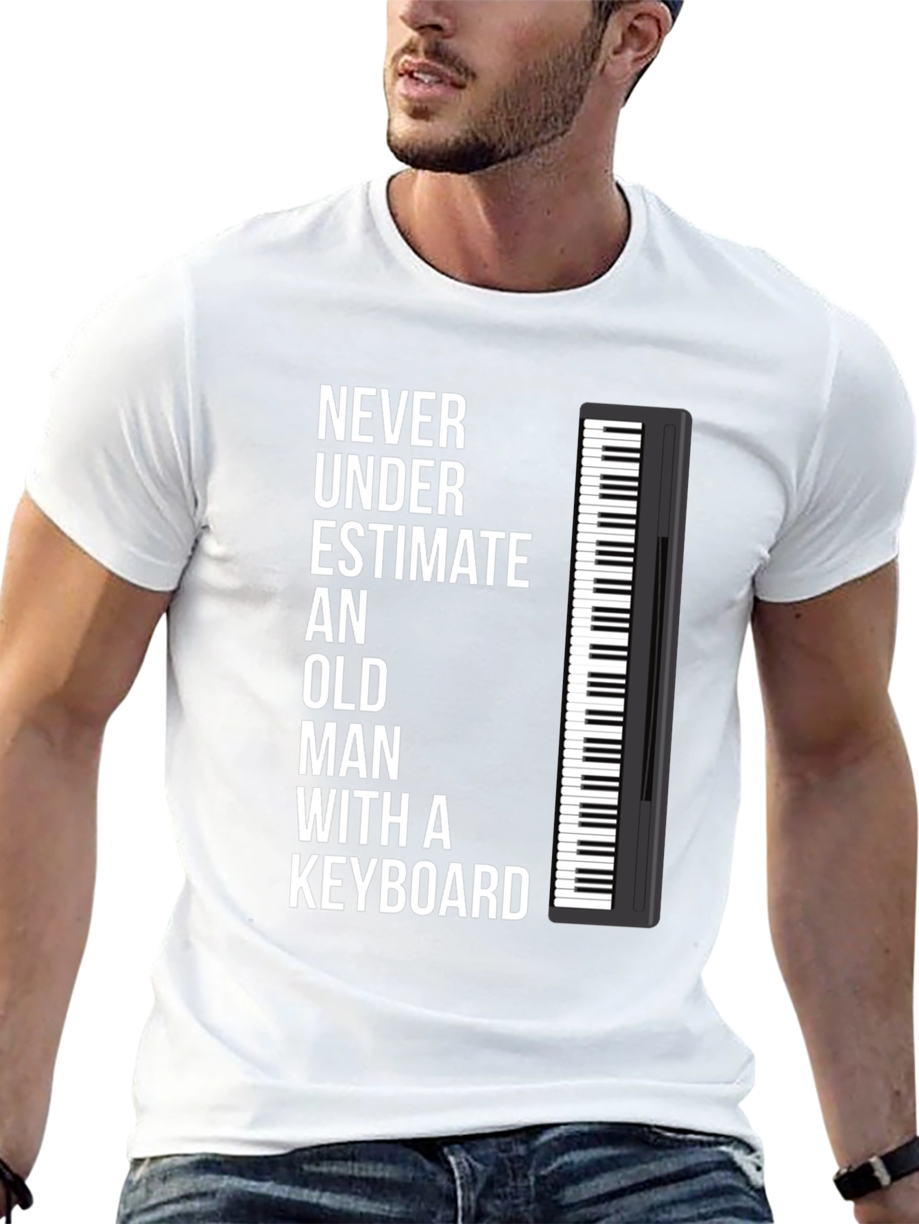 Never Underestimate Old Man Keyboard T-Shirt