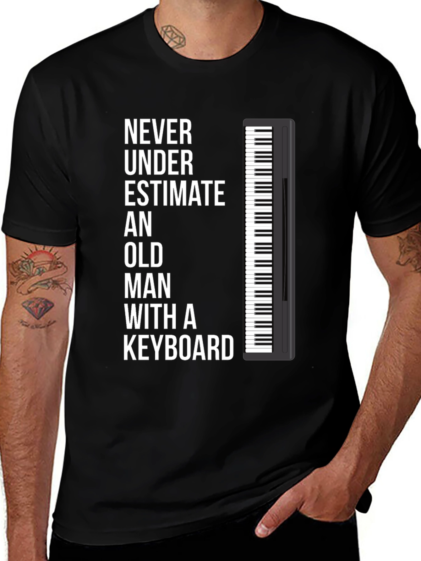 Never Underestimate Old Man Keyboard T-Shirt
