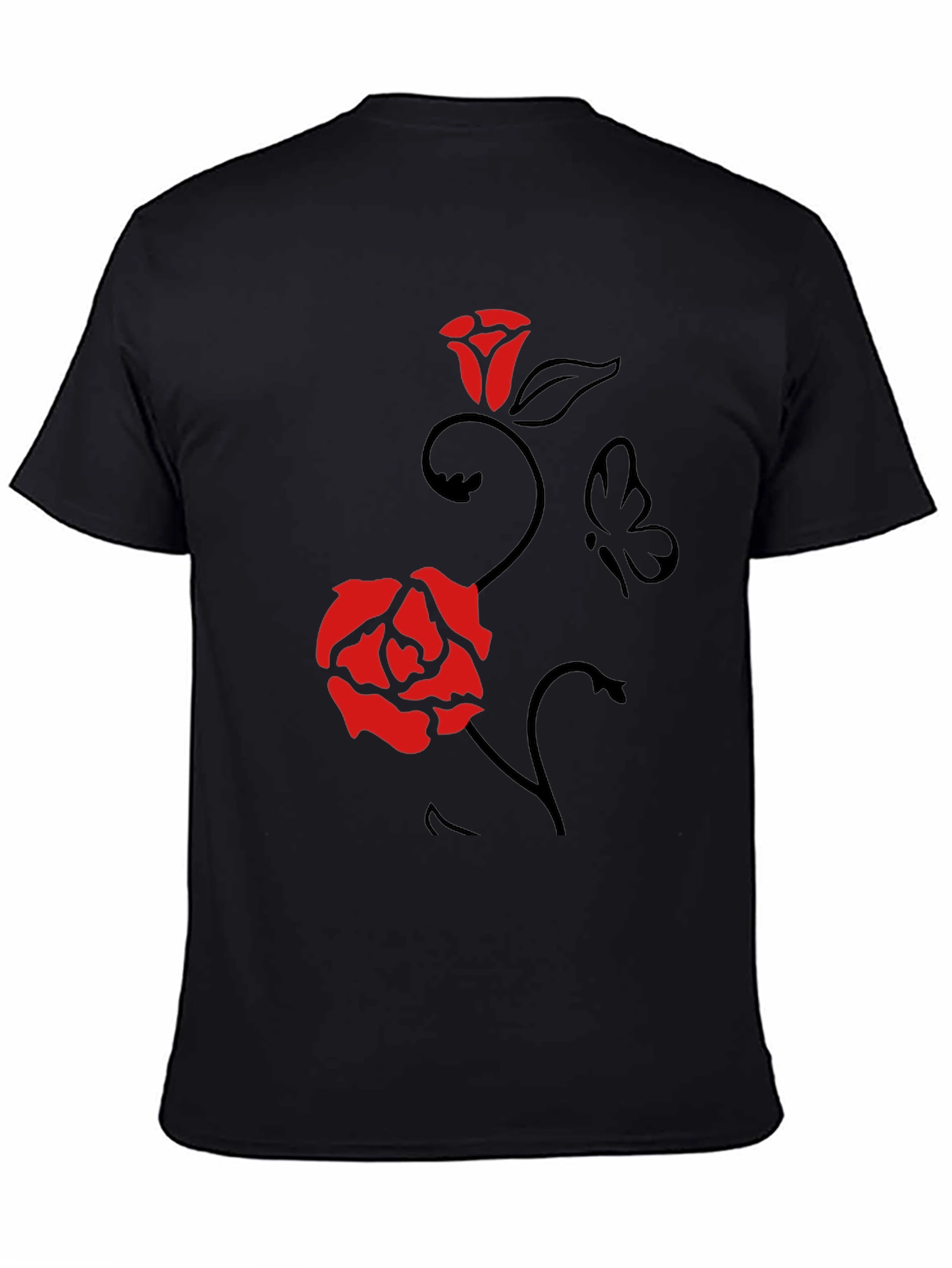 Rose & Butterfly Graphic Tee - Mens Black T-Shirt