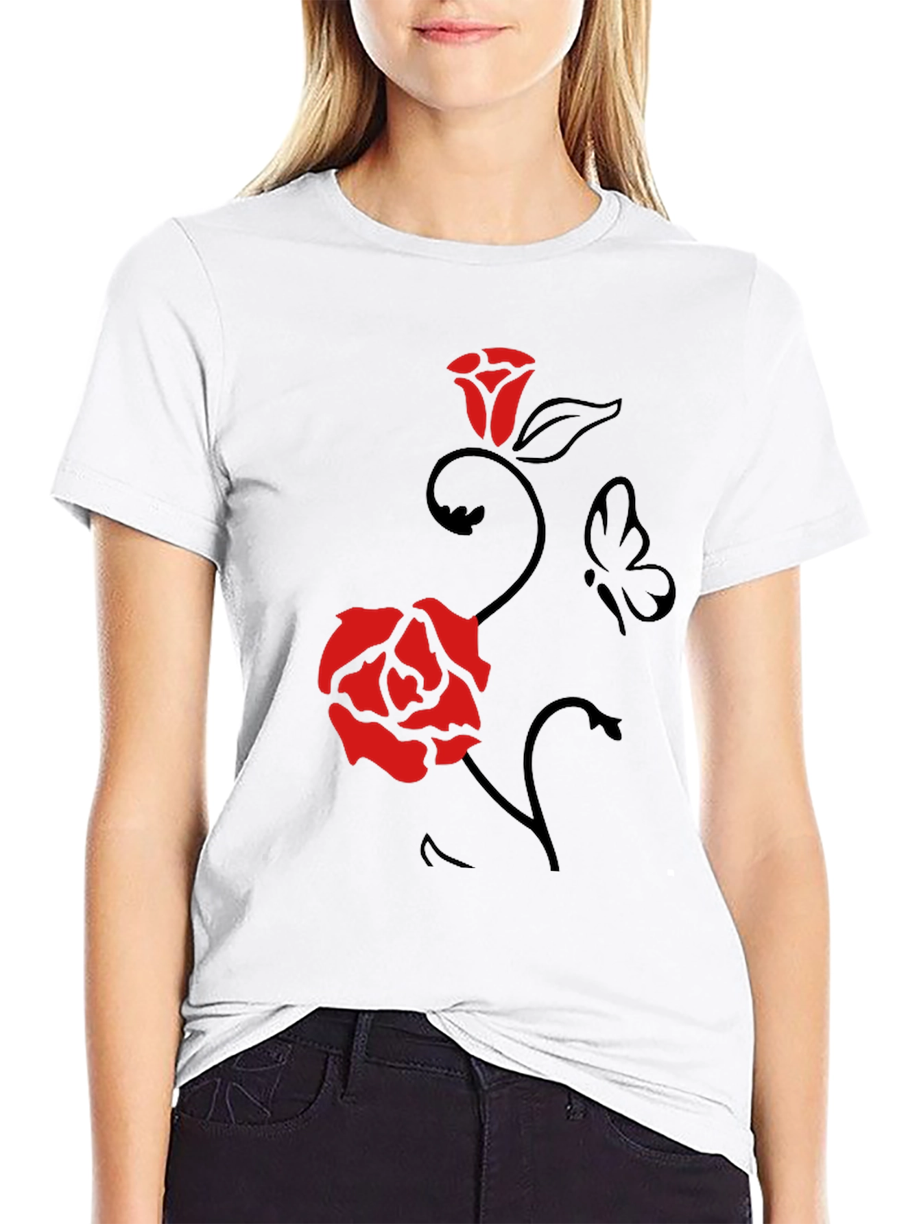 Rose & Butterfly Graphic Tee - Mens Black T-Shirt