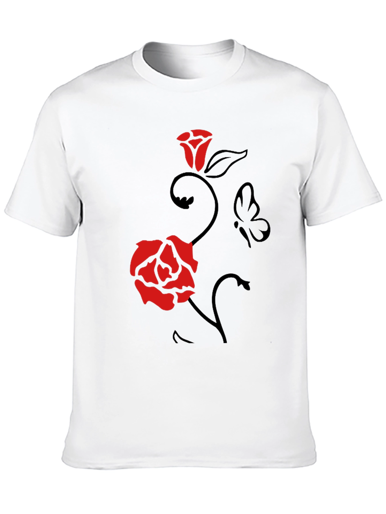Rose & Butterfly Graphic Tee - Mens Black T-Shirt