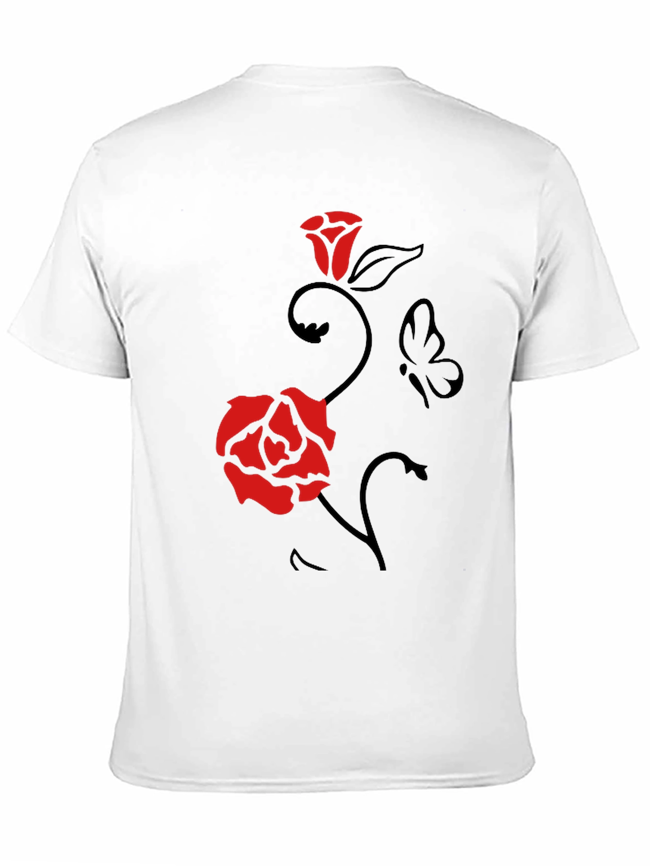 Rose & Butterfly Graphic Tee - Mens Black T-Shirt