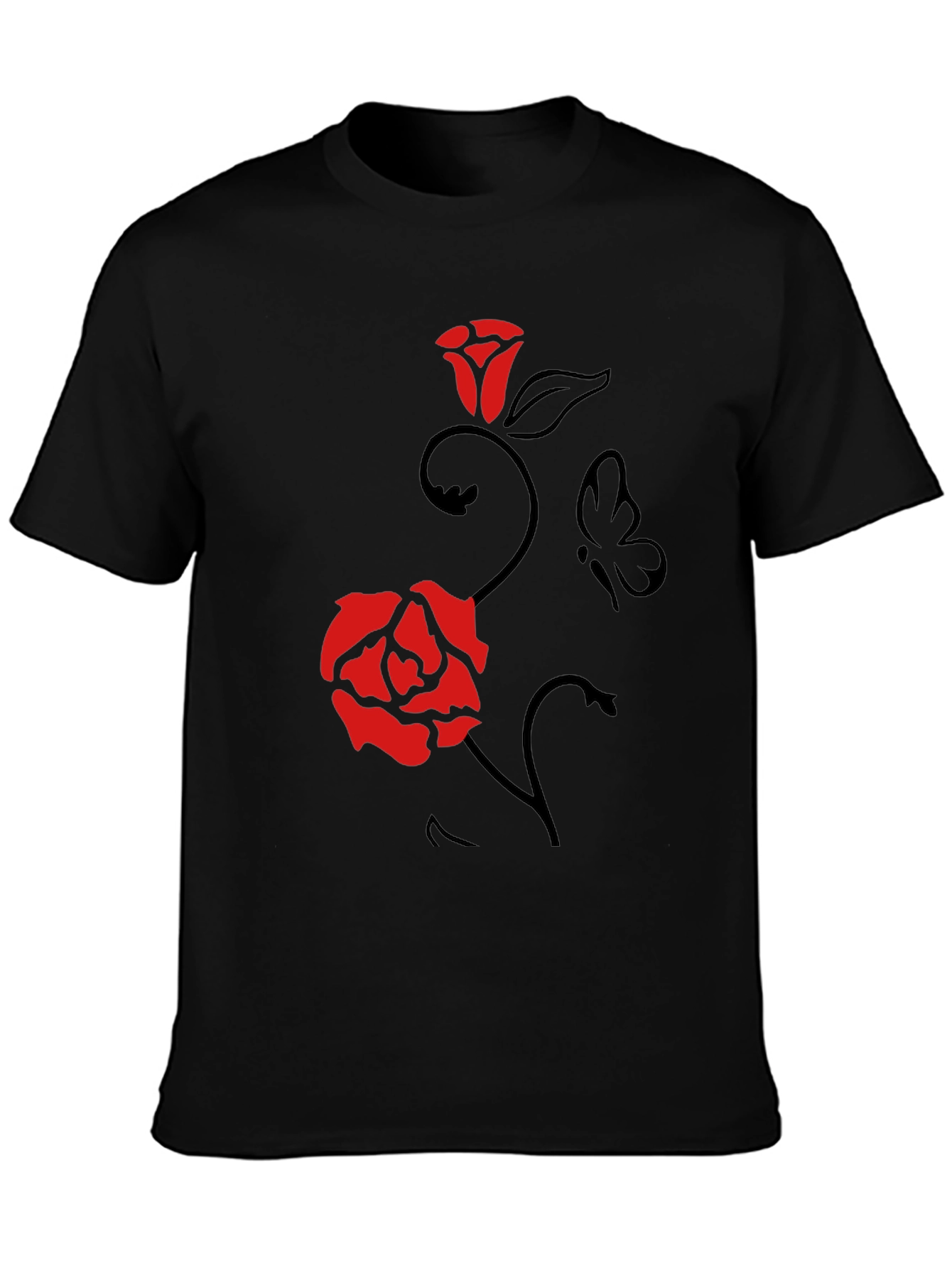 Rose & Butterfly Graphic Tee - Mens Black T-Shirt