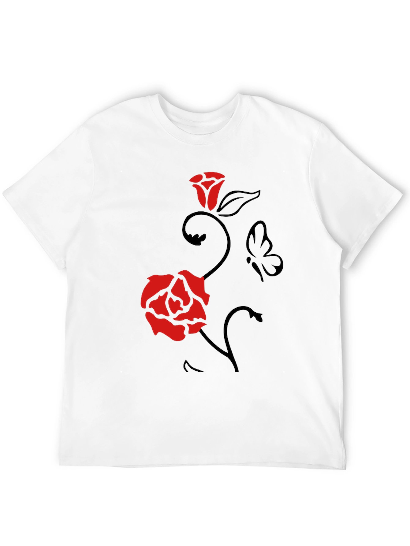 Rose & Butterfly Graphic Tee - Mens Black T-Shirt
